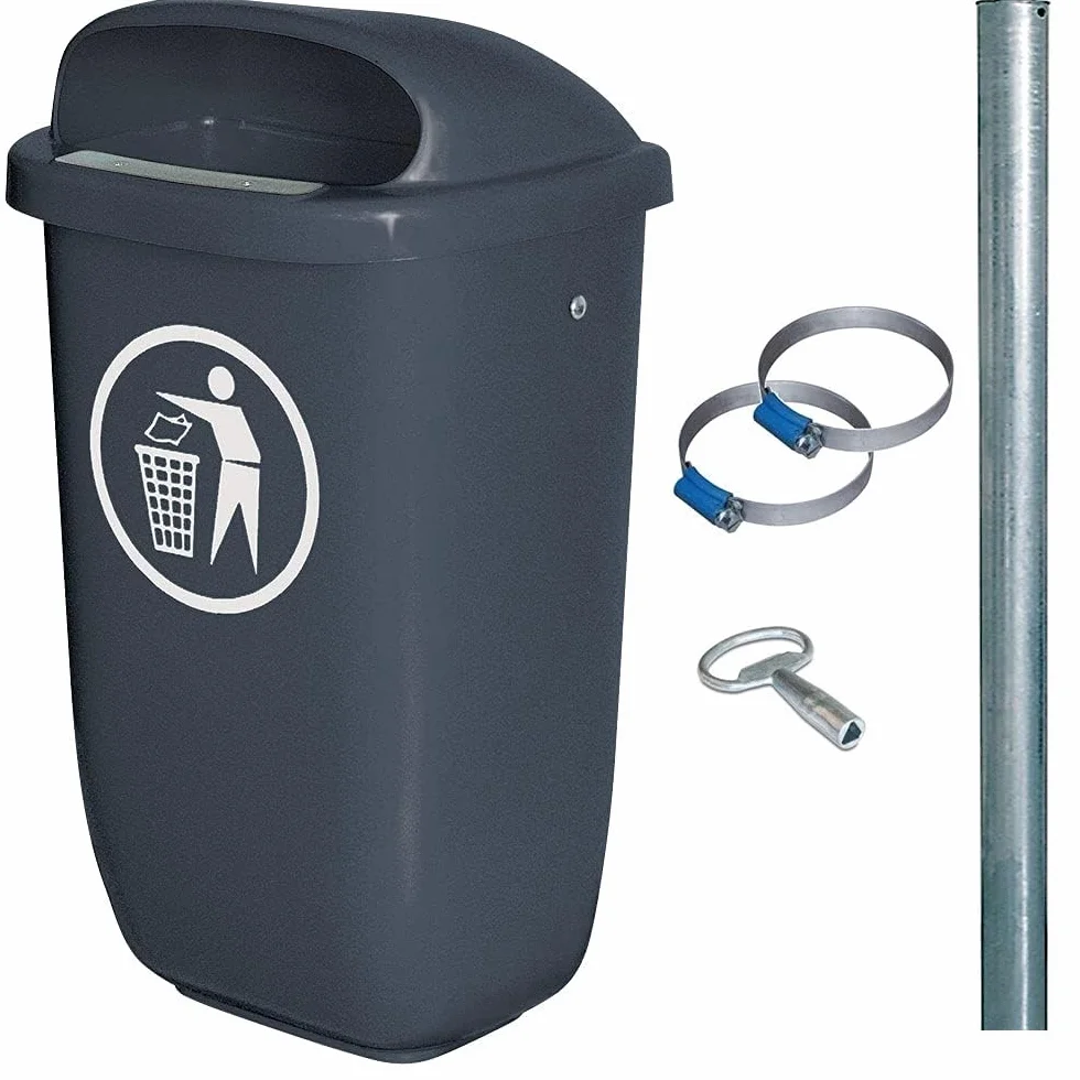 BRB Poubelle d'extérieur 50 l DIN 30713 kit poteaux galvanisés anthracite