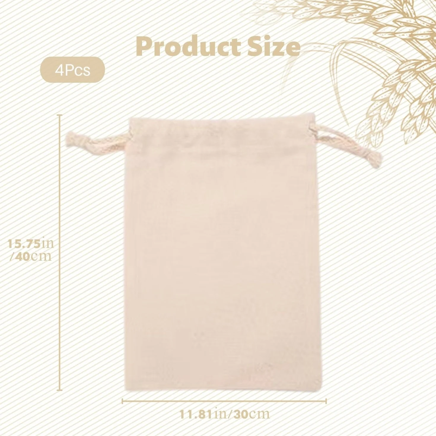 Lot de 4 sacs à pain en lin 30 x 40 cm avec cordon de serrage réutilisables