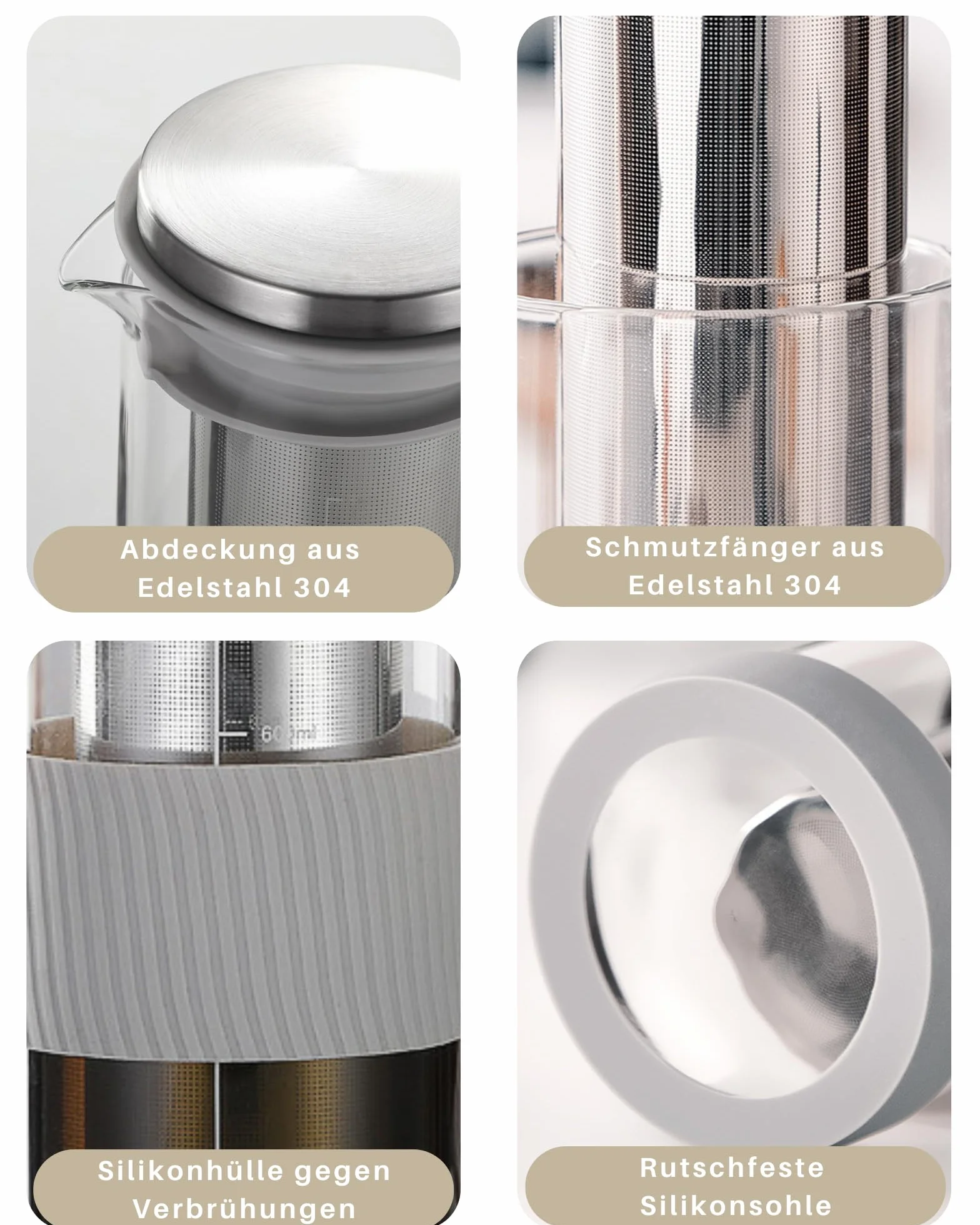 JanYoo Cafetière à piston 800 ml acier inoxydable 304 filtre silicone bec verseur café glacé