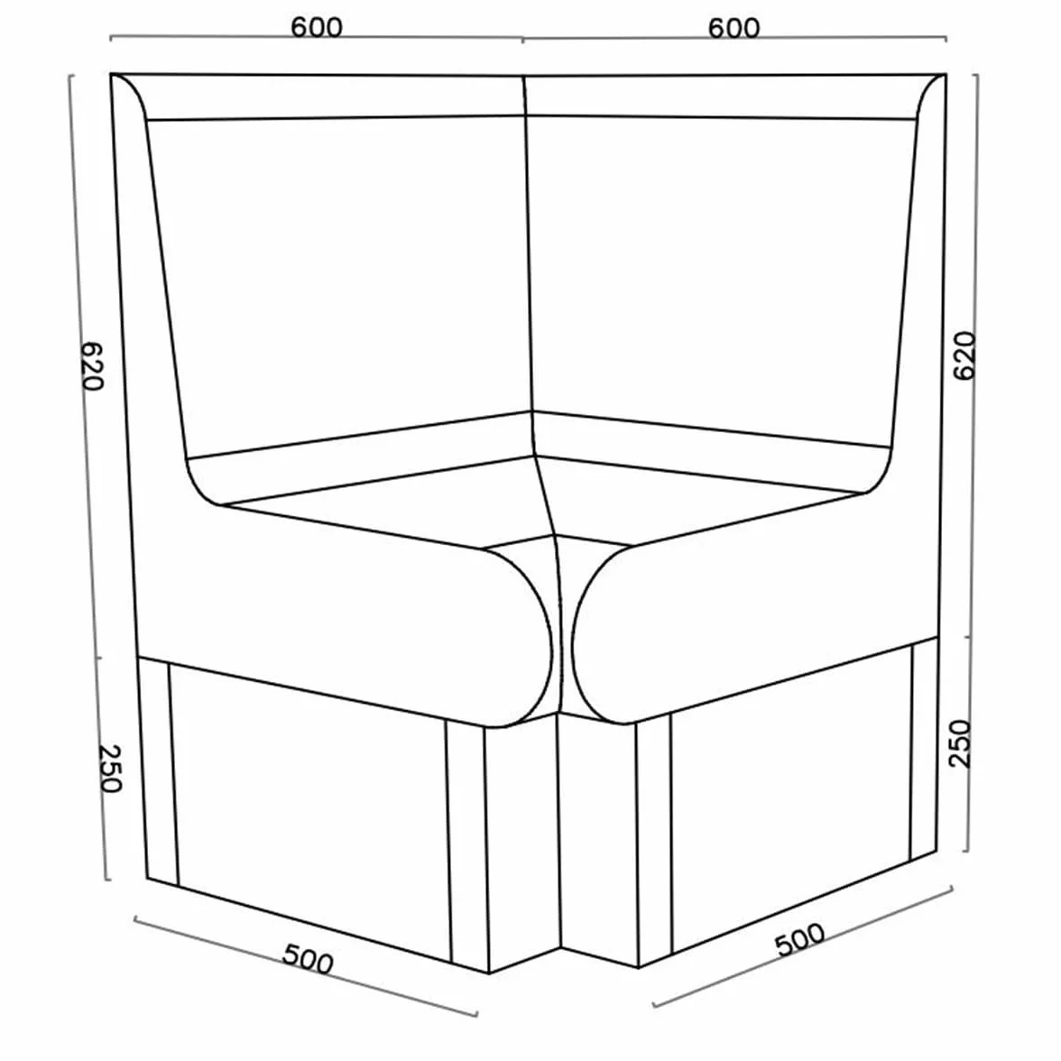 Banc Angle arrondis 600 x 586 x 870 mm Dossier XPS prêt à carreler hammam Salle de Bain