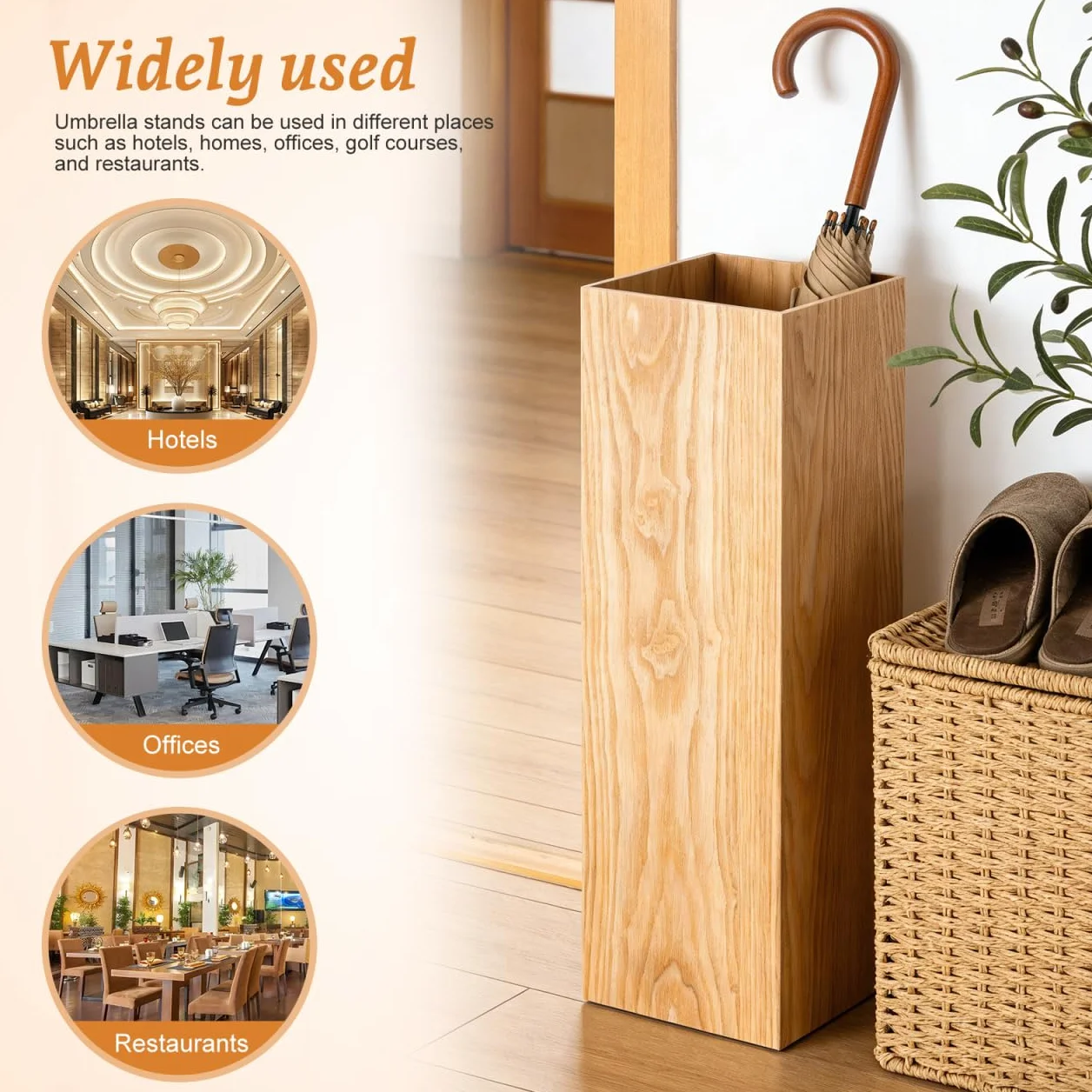 DOITOOL Porte-Parapluie en Bois Style Seau 19.70 x 6.30 x 6.30 Pouces Support Décoratif