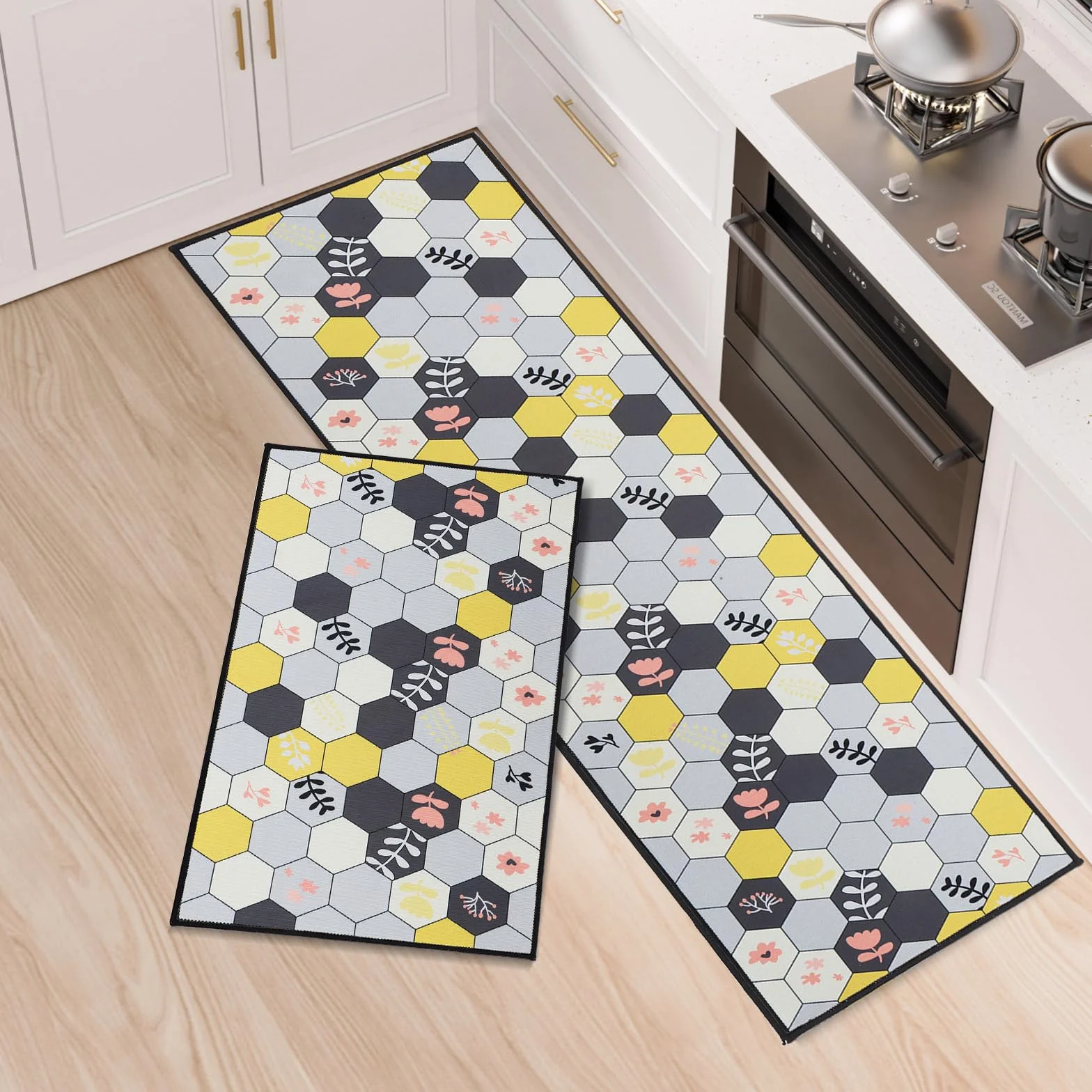 Tapis de Cuisine en Silicone Antidérapant Set de 2 Pièces 40x60cm + 40x120cm