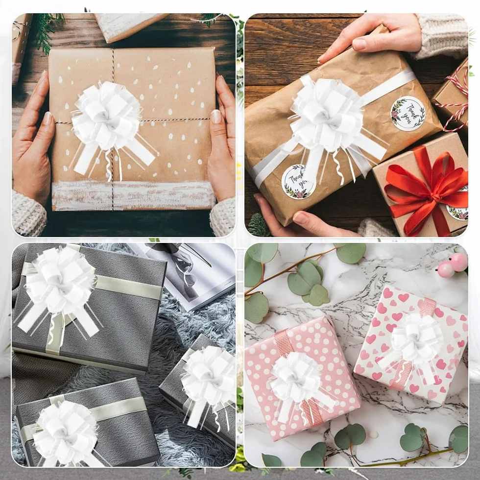 Grands Nœuds à Tirer Blancs 15cm Rubans Décoratifs pour Mariage Voiture Cadeaux