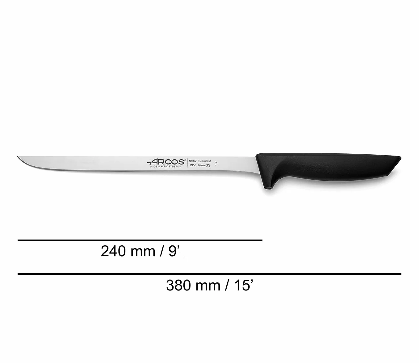 Arcos Series Niza Couteau à trancher Couteau Jambon Lame Nitrum Acier Inoxydable 240 mm Manche Polypropylène Noir
