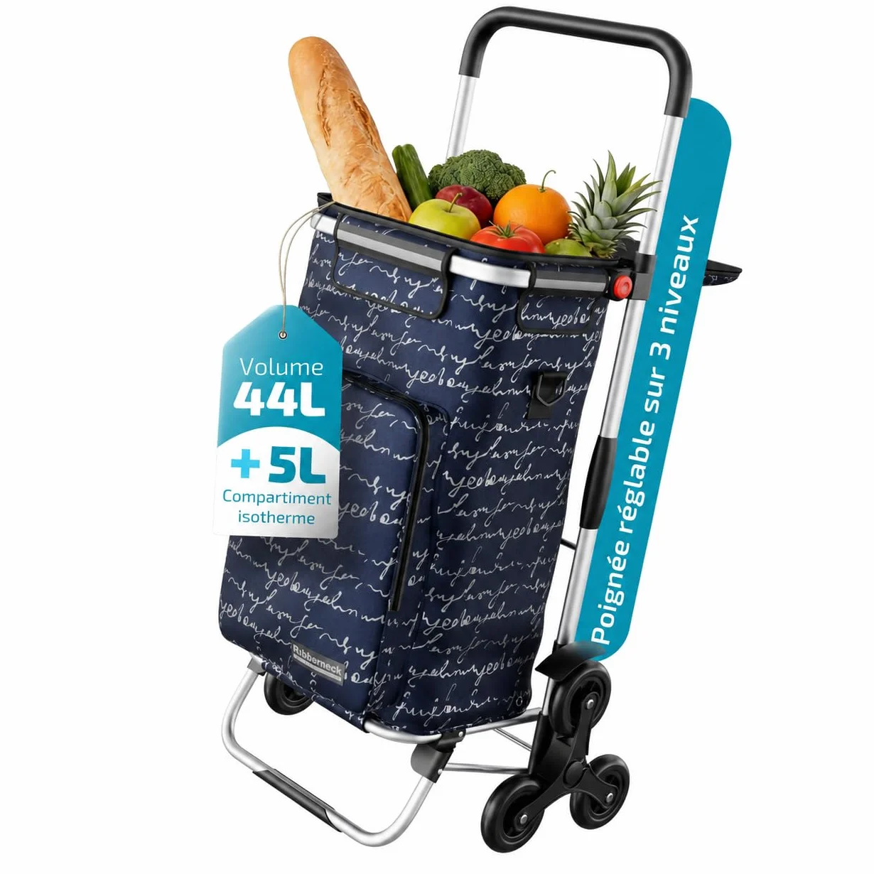 Rubberneck Chariot de Courses Pliable 44L avec Compartiment Isotherme Bleu