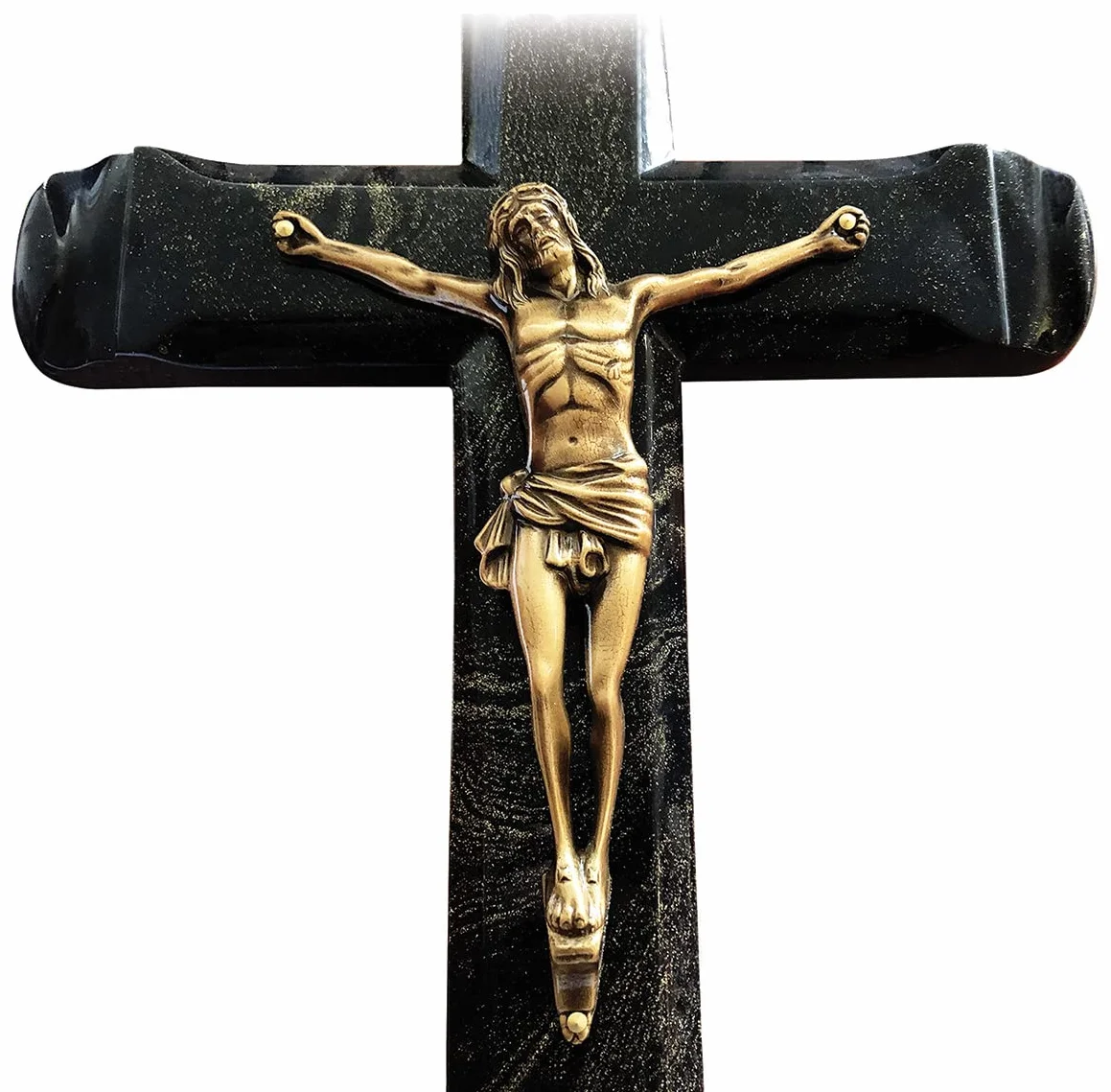 Croix Funéraire Pierre Noire Christ Bronze