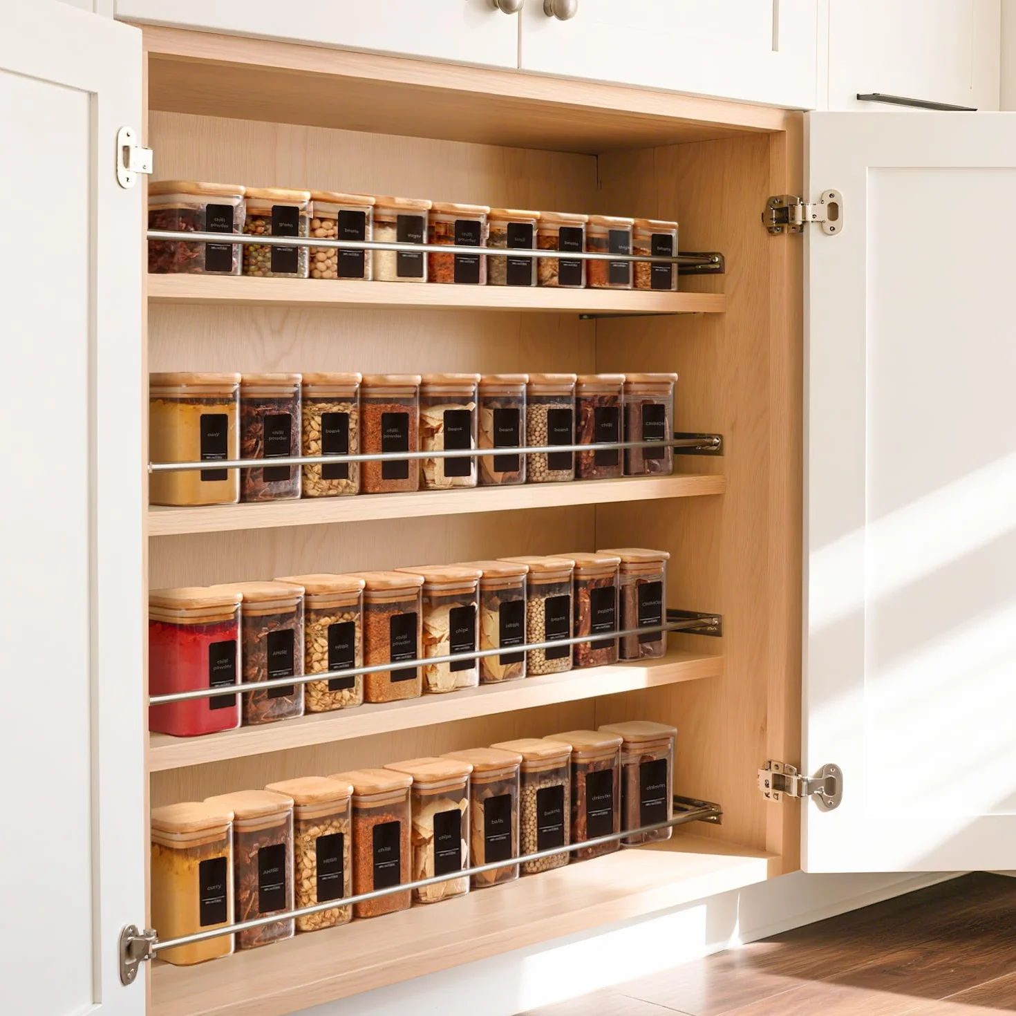 ComSaf Bocaux à Épices en Verre 12 x 120 ml avec Couvercle en Bambou, Pots Hermétiques avec 54 Étiquettes