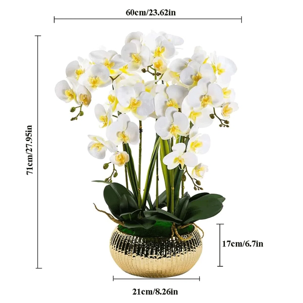 Orchidées artificielles 5 têtes de Fleurs artificielles avec Vase en céramique Fleurs de phalaenopsis artificielles en Pot Faux 71 cm Fausses Fleurs artificielles Florales