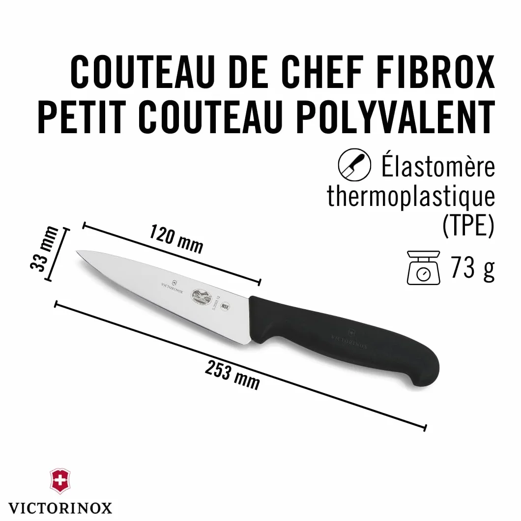 Victorinox Fibrox Couteau de chef 12 cm Lame lisse Inox Noir