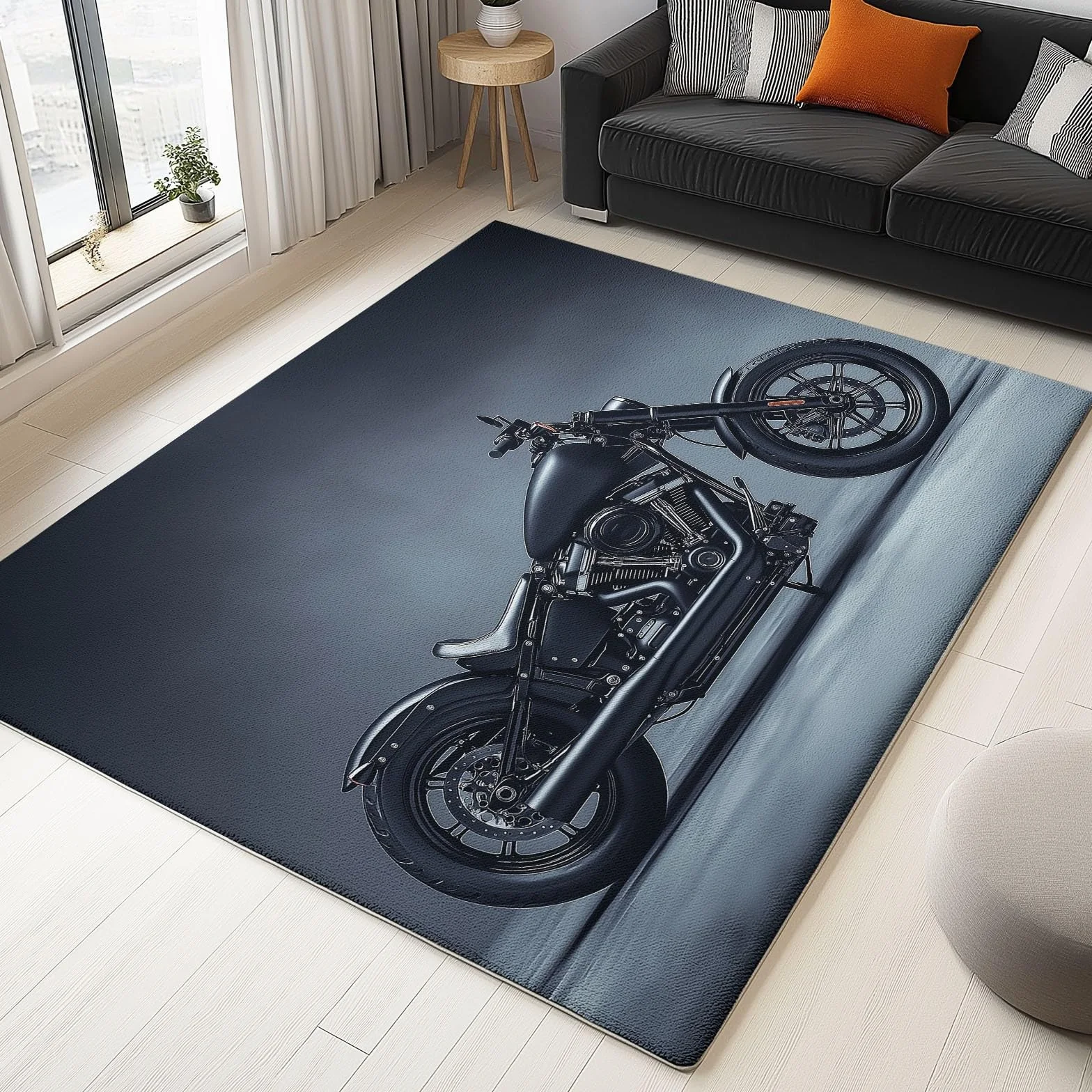 Tapis Salon Moto Moderne Imprimé Antidérapant 140 x 200 cm Noir