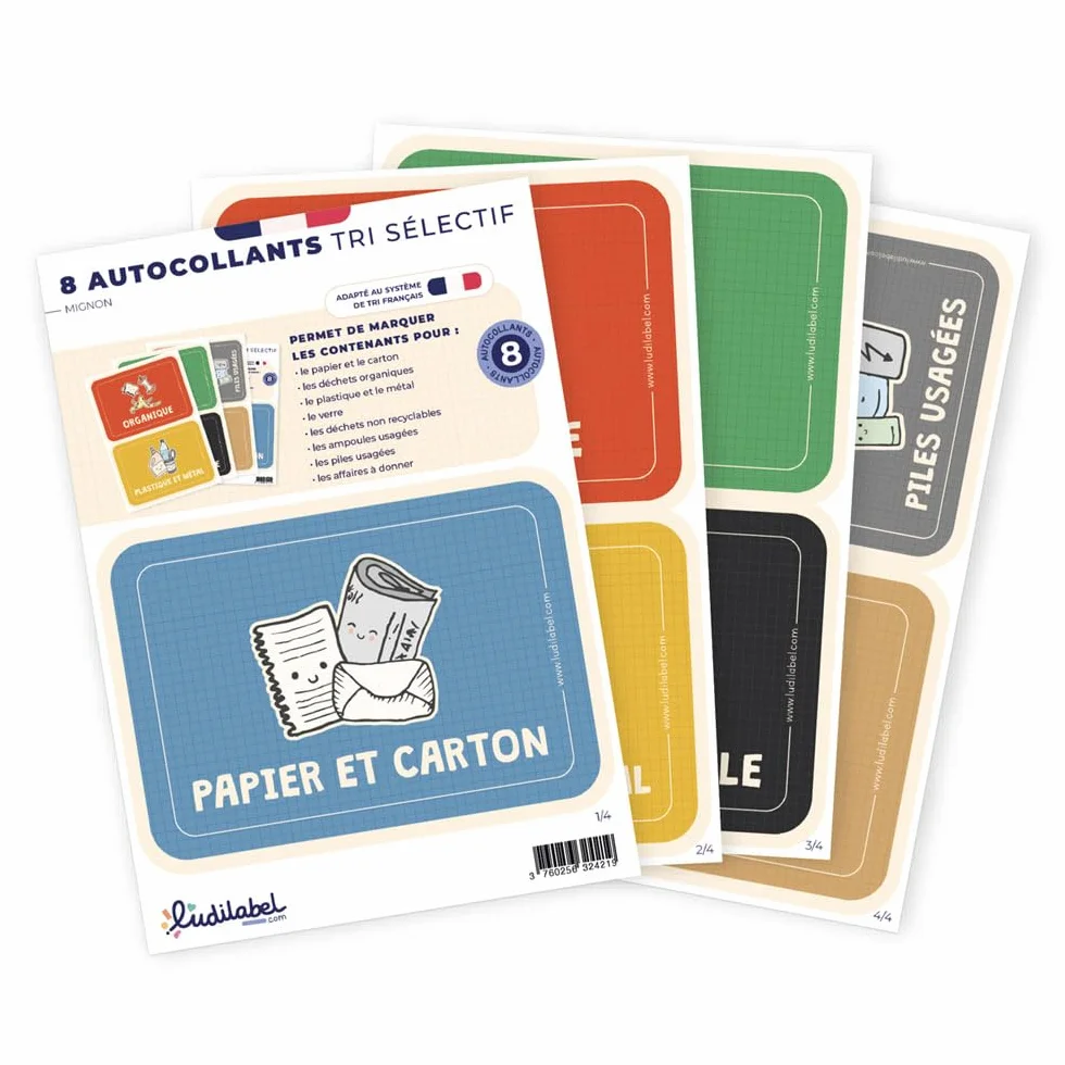 Ludilabel 7 Étiquettes de Tri sélectif pour Poubelles France