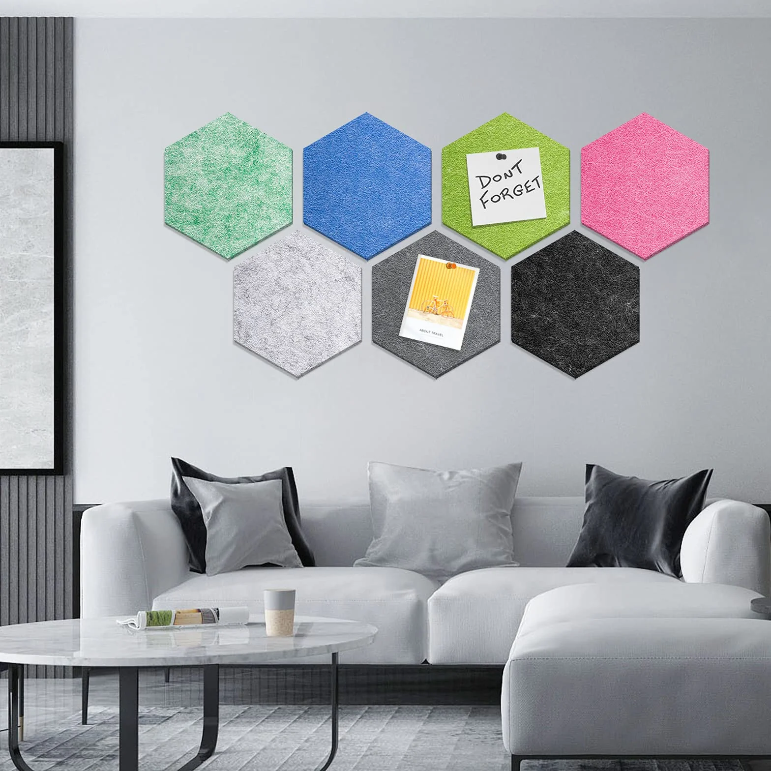 Lot de 10 carreaux hexagonaux en feutre 15 x 17,8 x 1,1 cm avec 50 punaises - Tableau d'affichage décoratif
