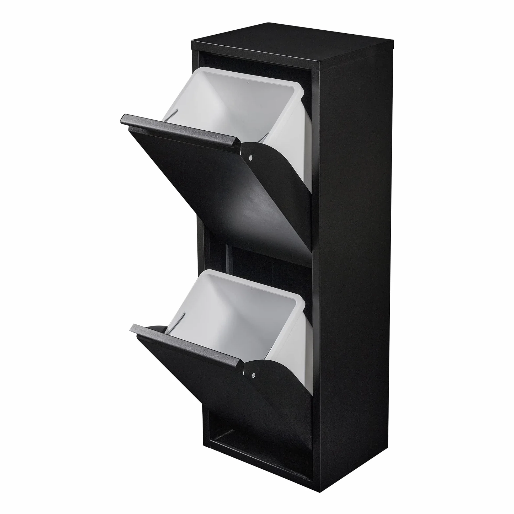 Poubelle de Recyclage Murale 2 Compartiments Inclinables 14L Noir 93 x 33 x 25 cm