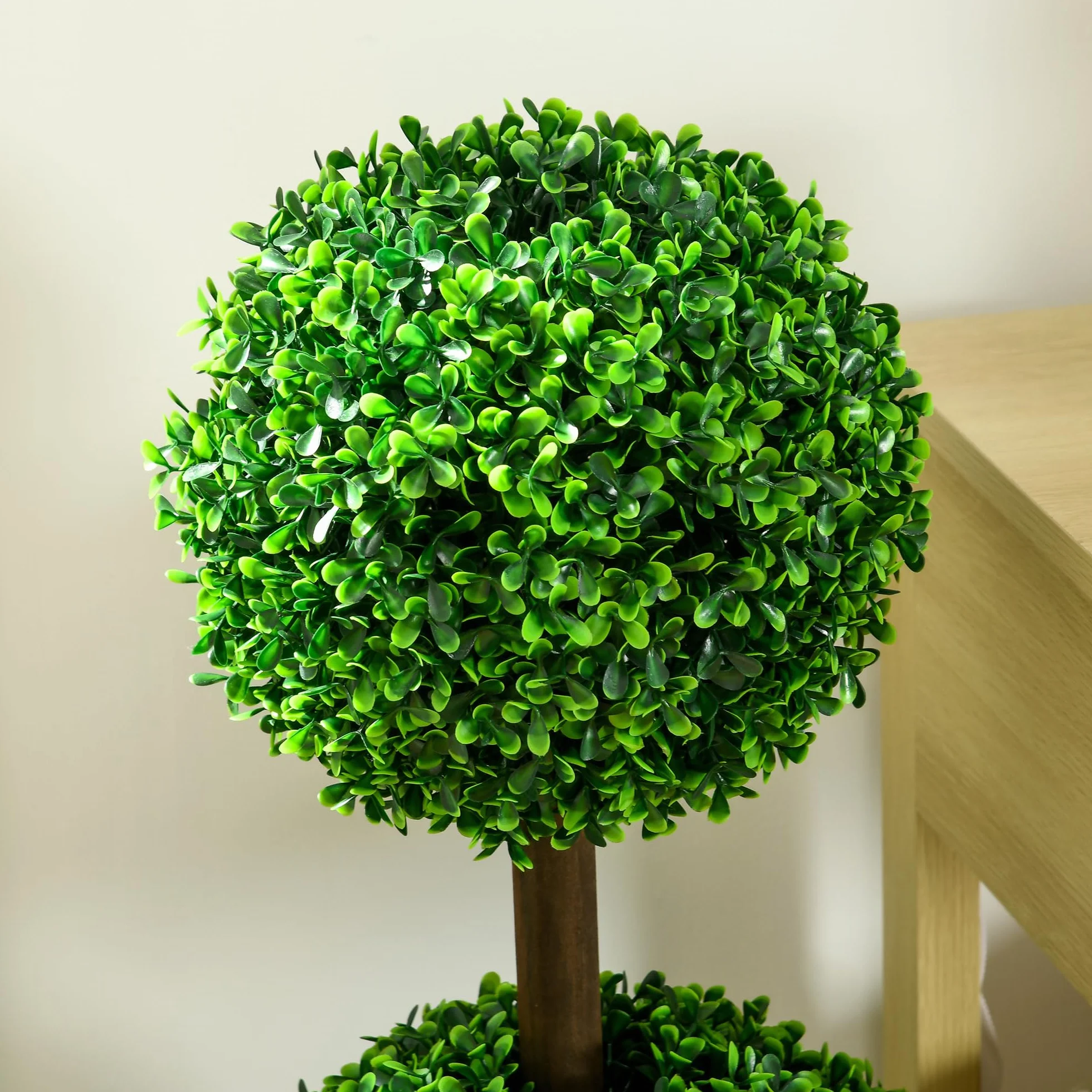 HOMCOM Lot de 2 Arbres Buis Artificiel Double Boules avec Tronc et Pot - Hauteur 90 cm Vert