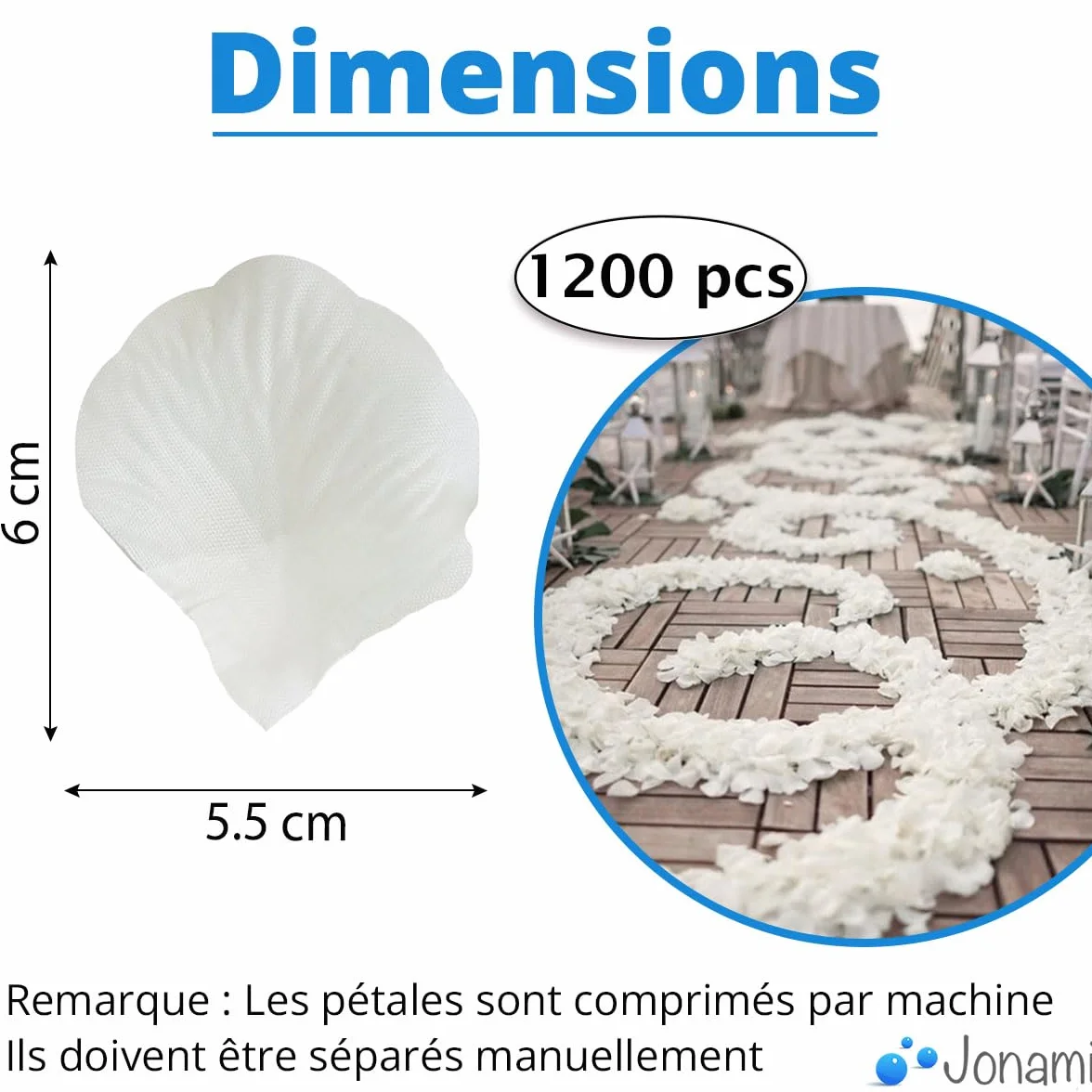 Jonami 1200 Pétales de Rose Artificielle Blanc en Soie Décoration Saint Valentin Mariage