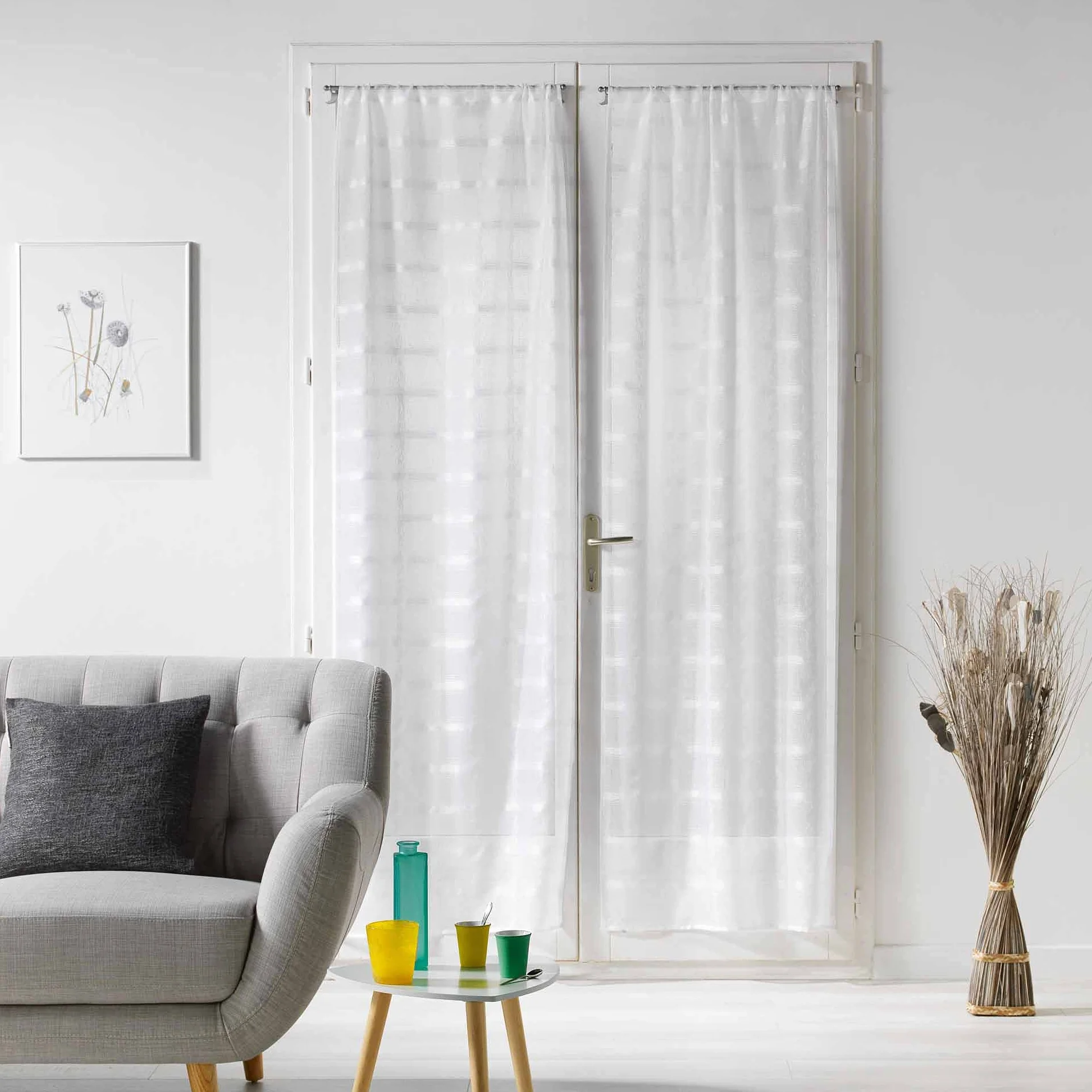 Paire Droite Passe-Tringle Candide Blanc Voile Sablé 70 x 200 cm