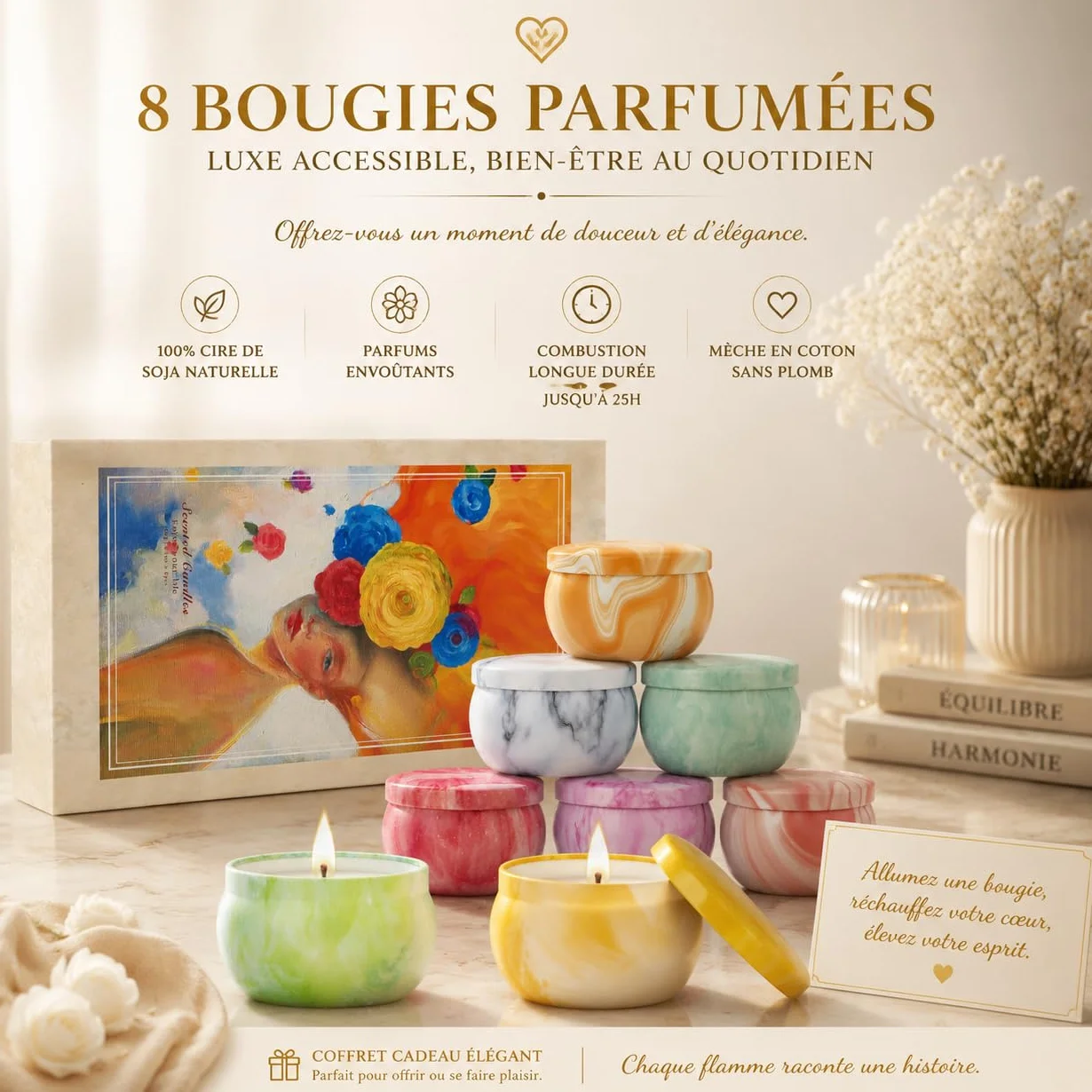 Coffret Bougies Parfumées Lot de 8 Longue Durée Cadeau Femme