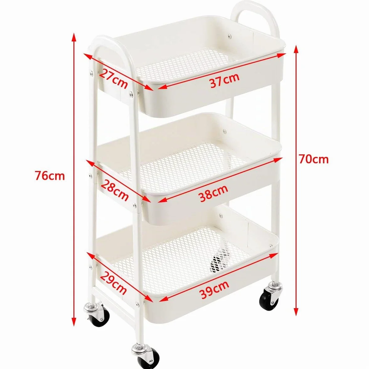 DOEWORKS Chariot de Rangement Métal 3 Niveaux à Roulettes Blanc