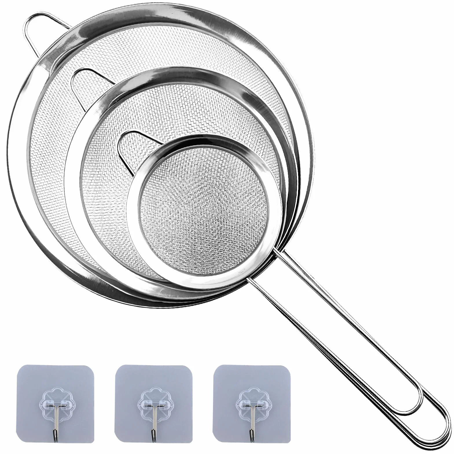 Passoire Inox 3 Pièces Tamis Cuisine Métal Maille Fine 8/12/16 cm Filtre Pâtisserie