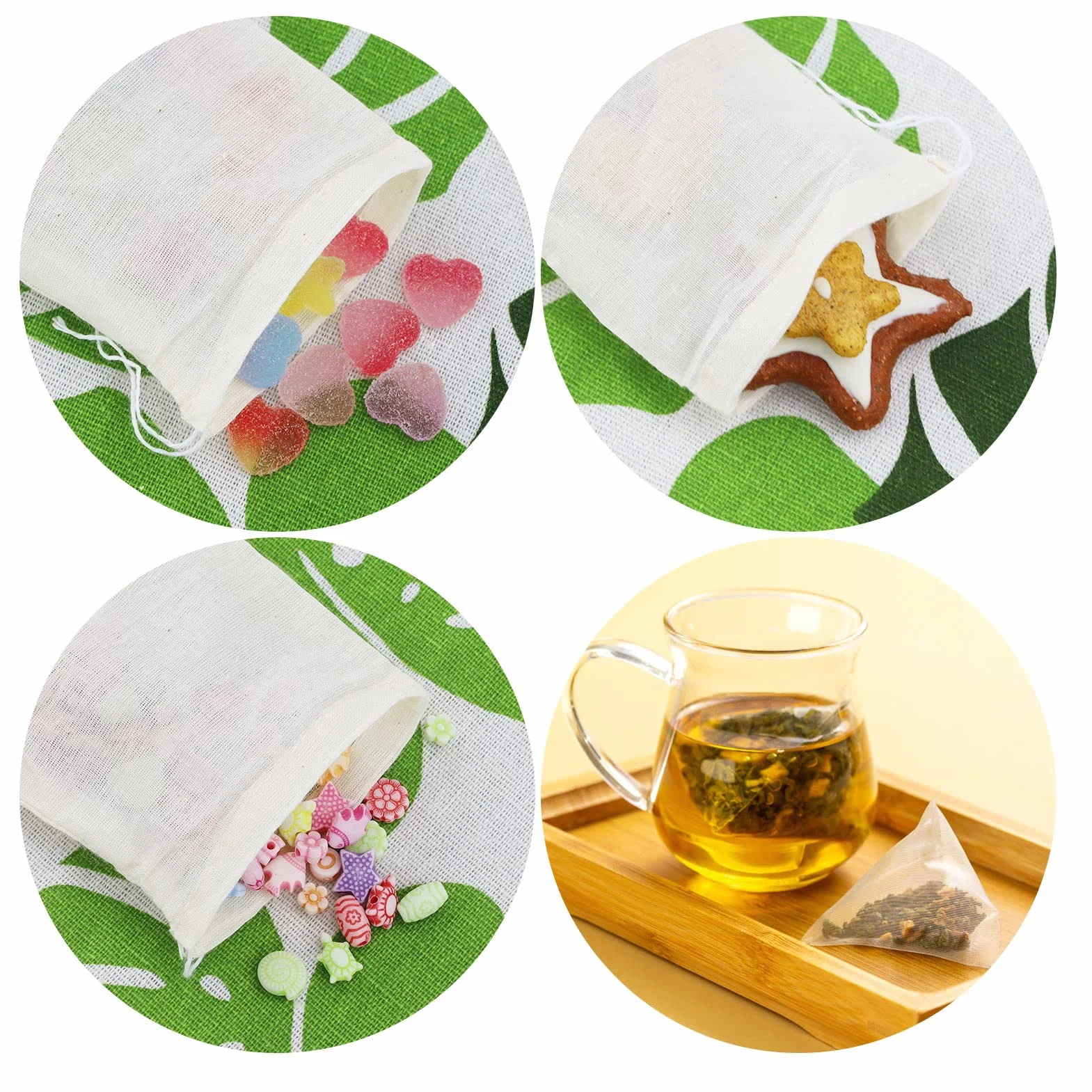 Sacs en mousseline de coton avec cordon de serrage 10 x 8 cm, lot de 50, réutilisables pour thé café épices