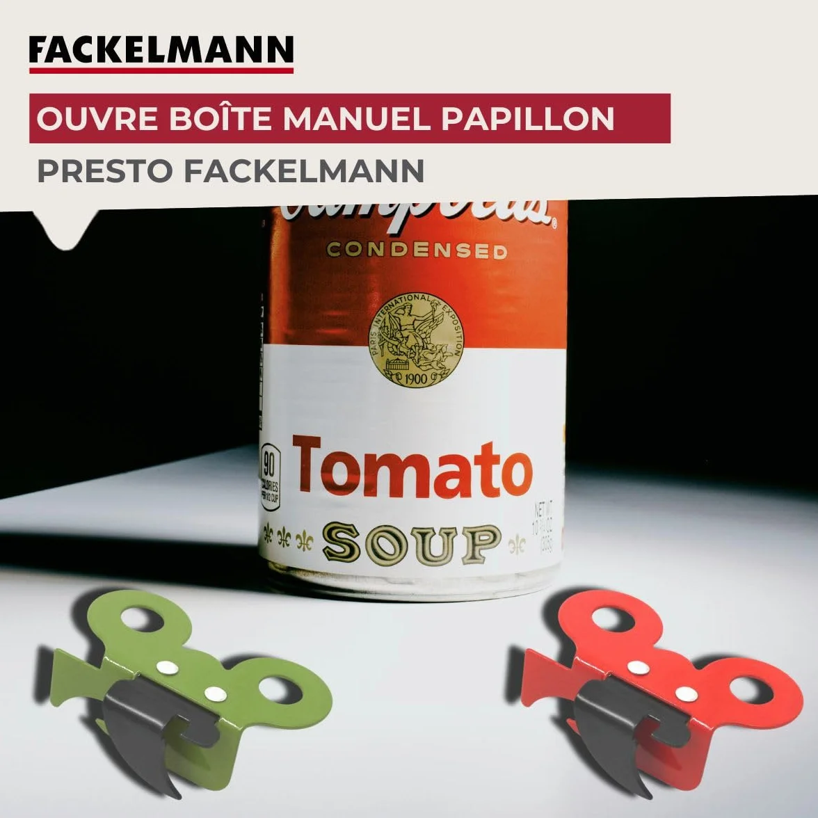 Fackelmann Ouvre-boîte Manuel 2 en 1 Acier Inoxydable 7,3 x 4,5 x 2,5 cm Rouge Vert