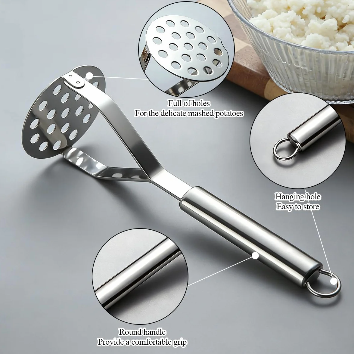Homquen Pilon de Pommes de Terre en Acier Inoxydable 25 cm