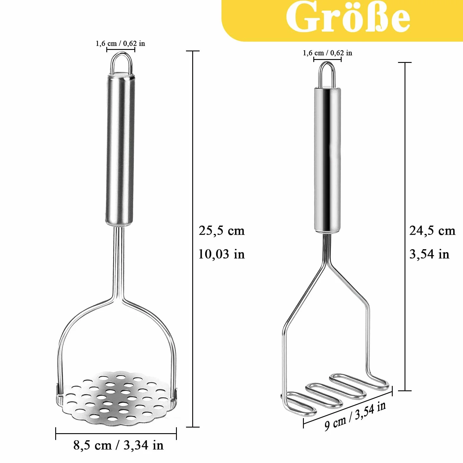 Presse-purée lot de 2 en acier inoxydable pour légumes et fruits