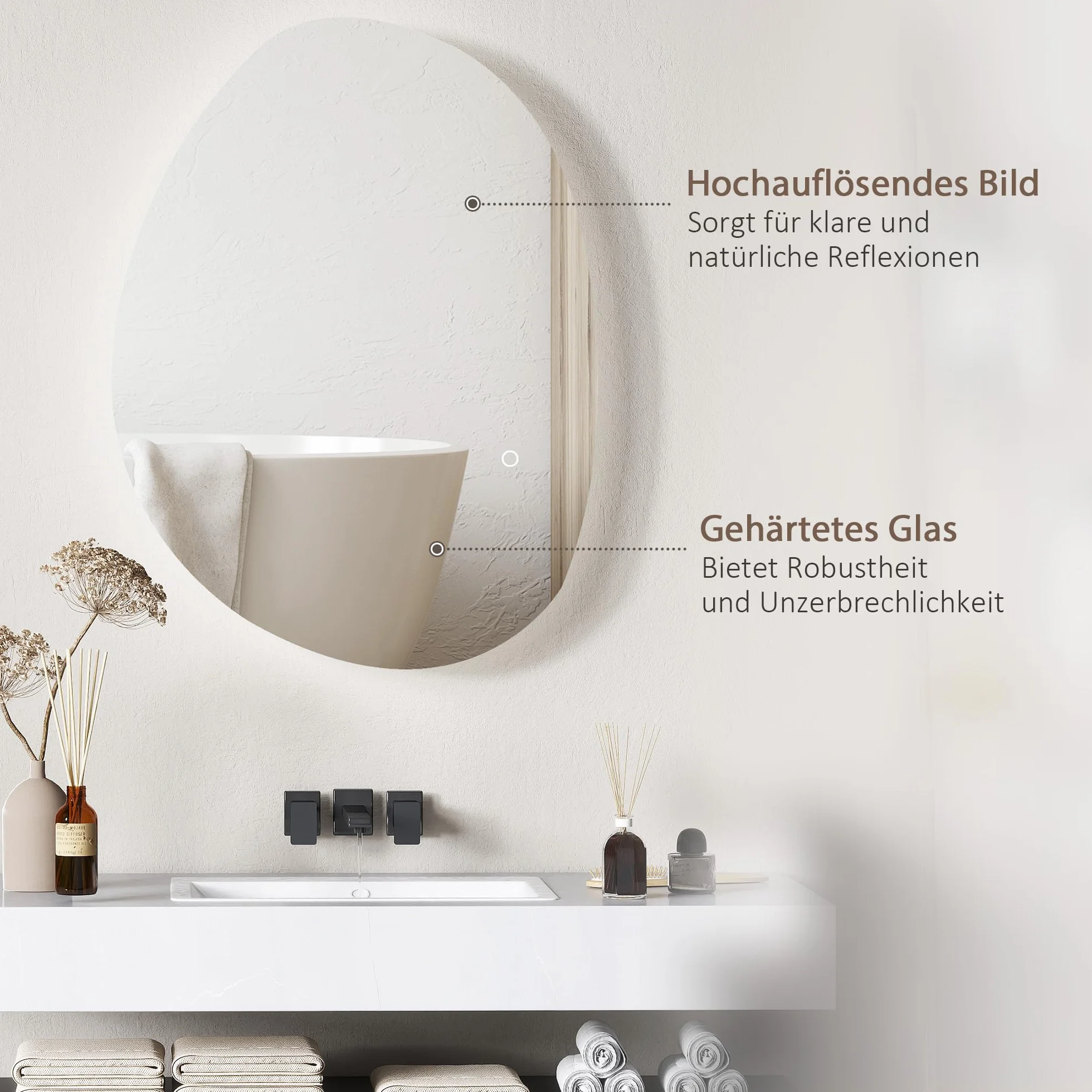 HOMCOM Miroir Salle de Bain LED 70 x 50 cm Mural Asymétrique Anti-buée 3 Couleurs Dimmable IP44 Argenté