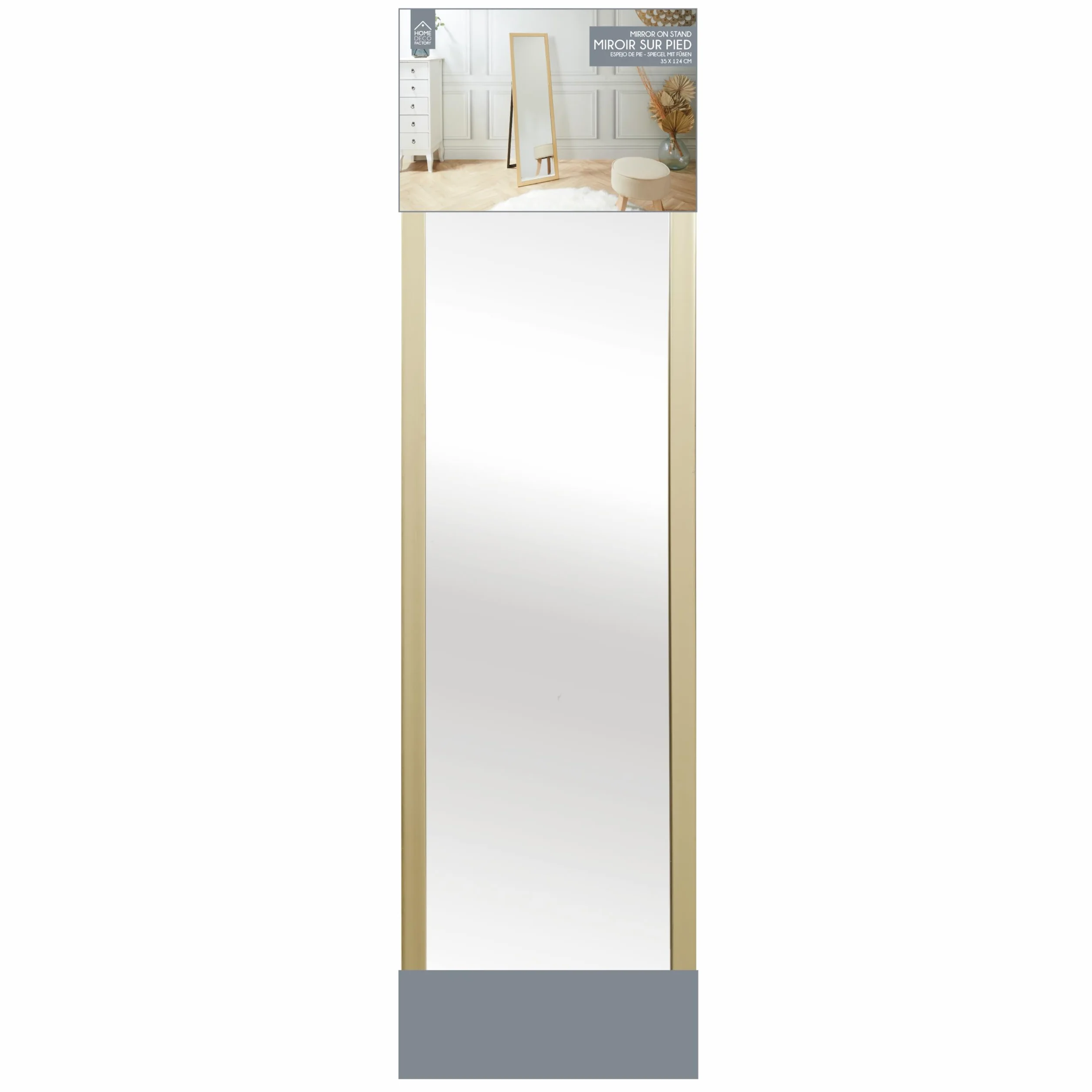 Miroir sur Pied Doré 124 cm, Design Raffiné pour Salon, Chambre ou Bureau