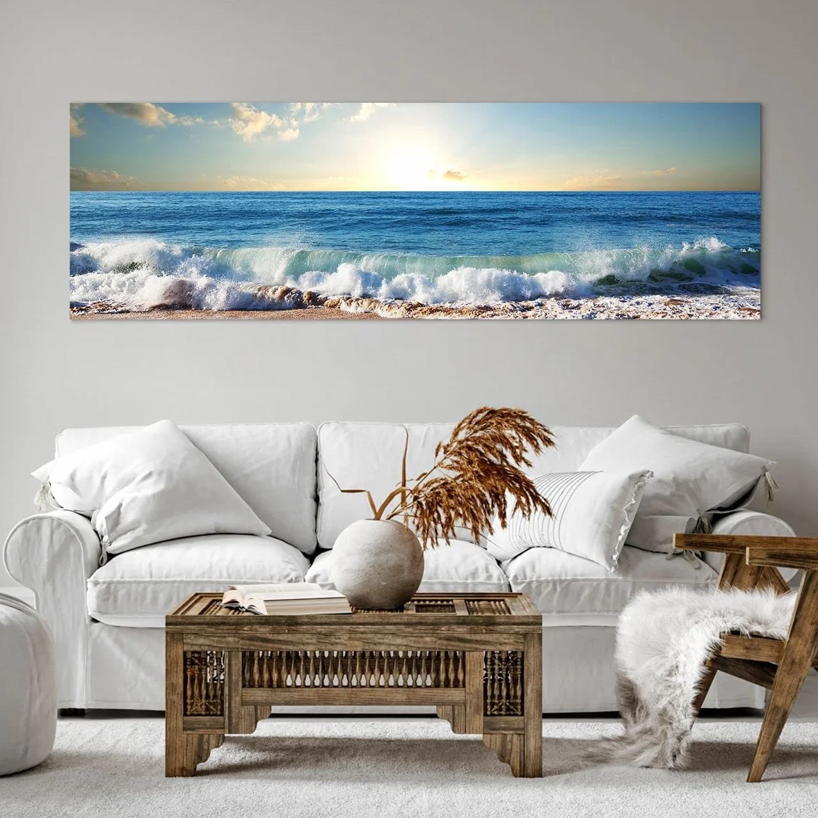 Tableau Decoration Murale 160x50cm mer rivage eau Chambre Cuisine Panoramique Deco Cadre Salon Art