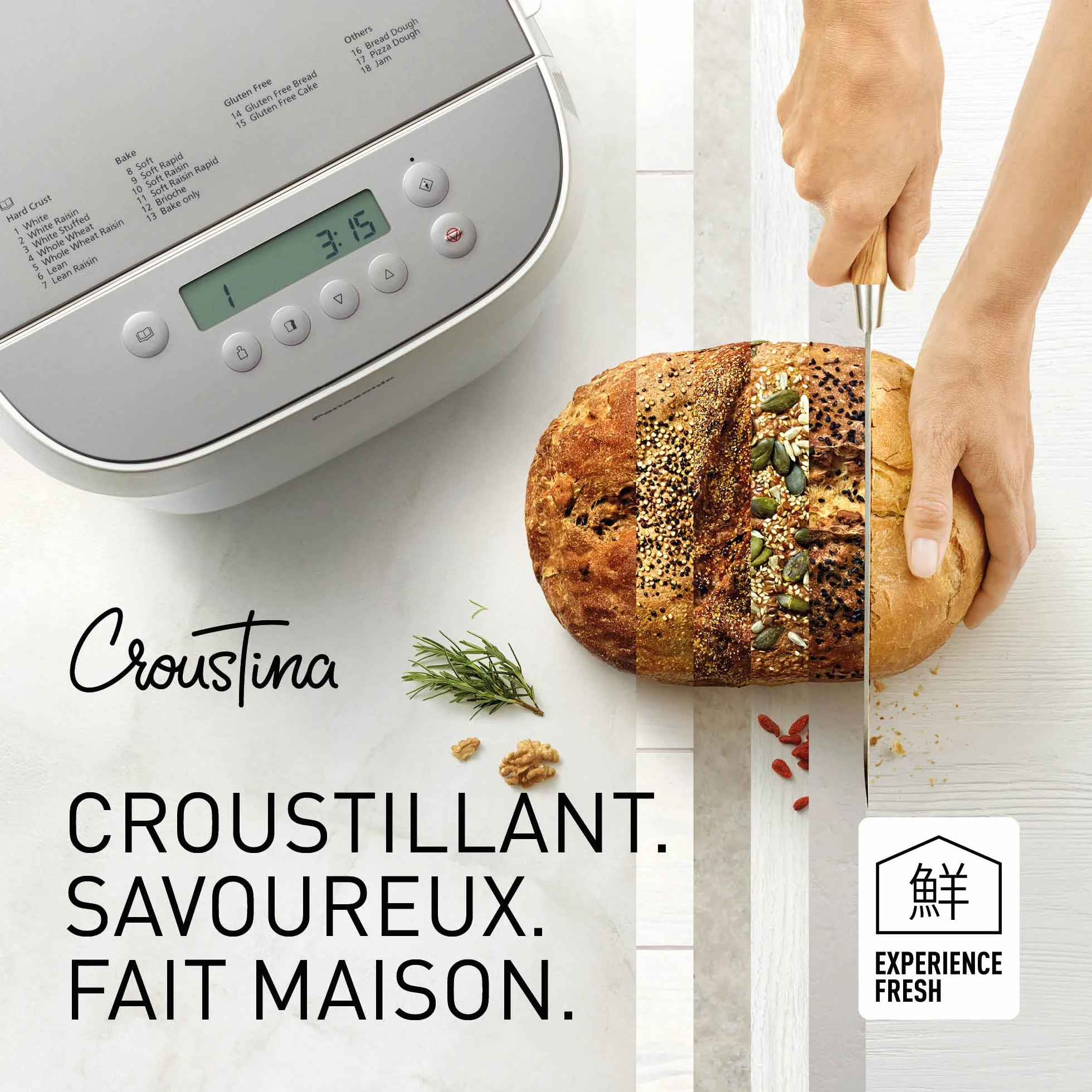 Panasonic Machine à pain Croustina SD-ZP2000WXE, 18 Programmes, 7 Pains Croustillants, Sans Gluten, 2 Tailles L,M