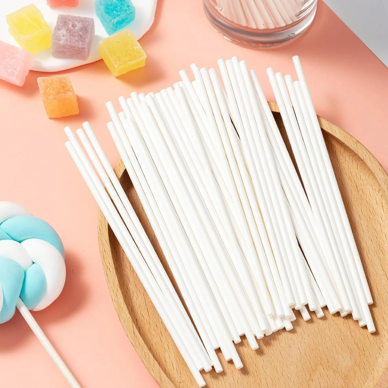 800 bâtonnets de sucettes réutilisables en plastique blanc 15,2 cm pour fabrication de bonbons