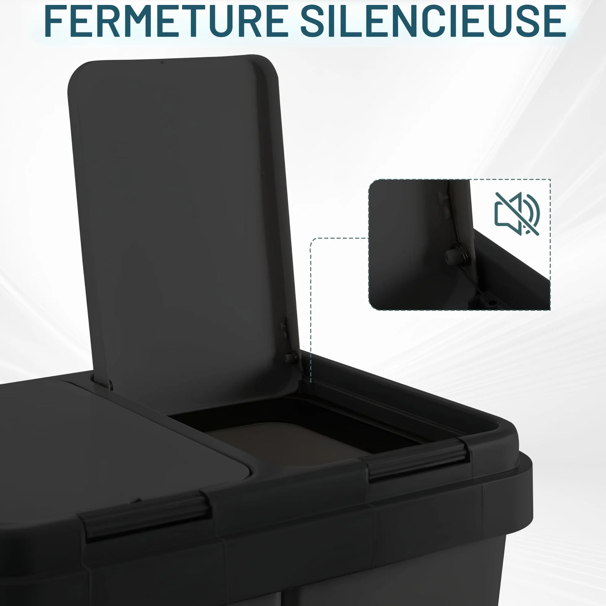 Ribelli Poubelle de tri sélectif cuisine 2 x 25 L Kunststoff geruchsdichter Abfalleimer Noir