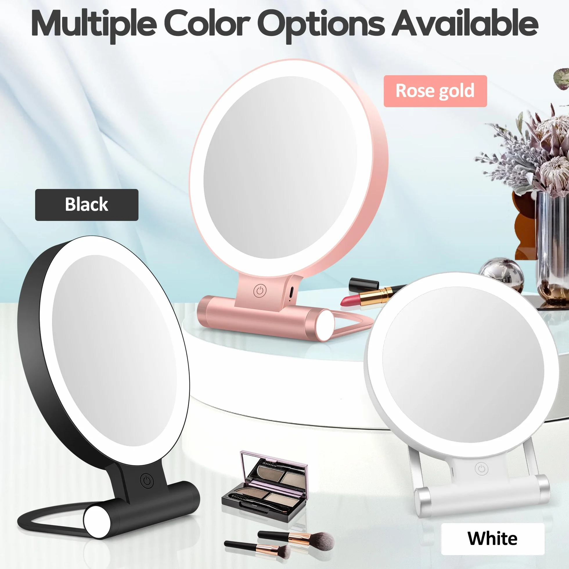 B Beauty Planet Miroir grossissant Double Face 1X/30X avec lumière, 3 Modes d'éclairage, 2000mAh, Miroir de Maquillage de Voyage Compact