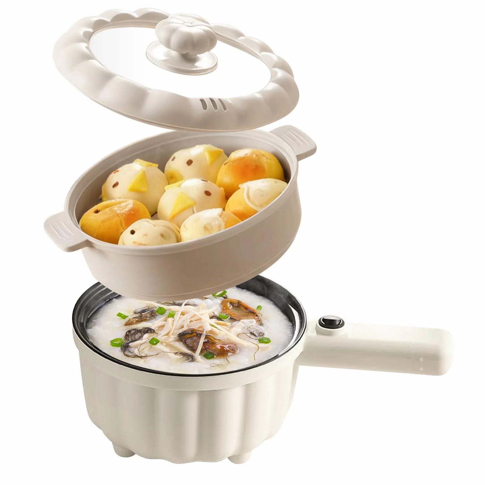BORDEAG Pot à chaud électrique 2 L avec cuiseur vapeur antiadhésif, mini poêle électrique réchaud rapide