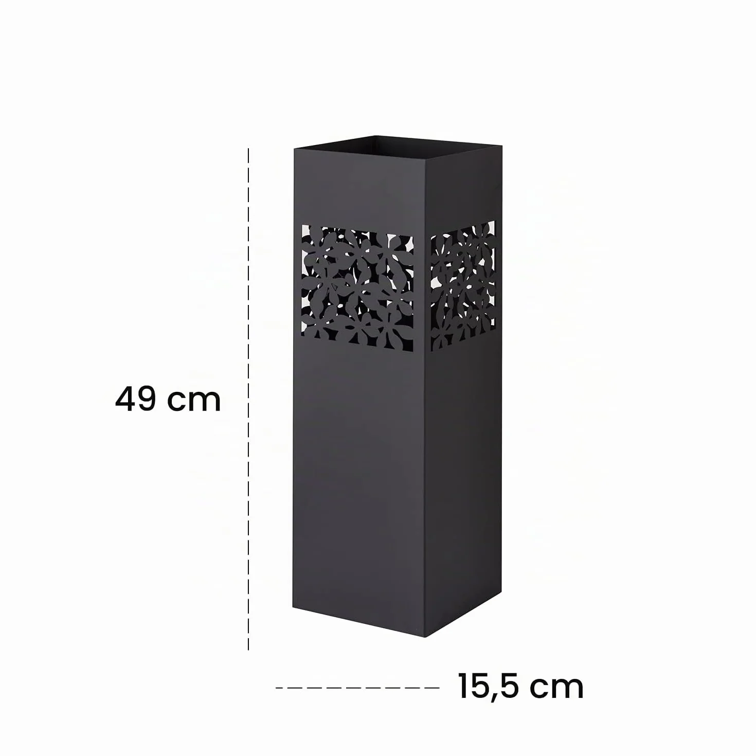 Baroni Home Porte Parapluie Métal Carré Moderne avec Crochets Bac d'égouttement Amovible Noir 49x15,5x15,5 cm
