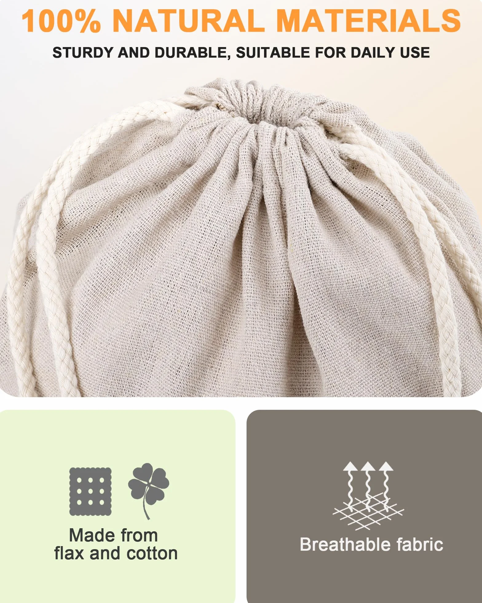 Sacs à Pain en Lin 30 x 40 cm avec Cordon de Serrage, Réutilisables pour Pain, Baguette, Fruits, Légumes