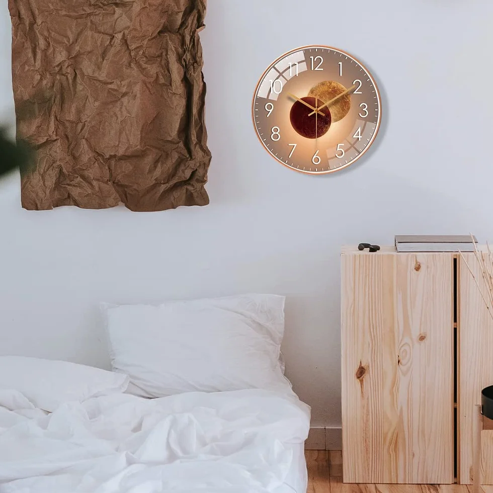 Horloge Murale Silencieuse 30cm Design Moderne Salon Cuisine Quartz Suspendue (Vénus Or)