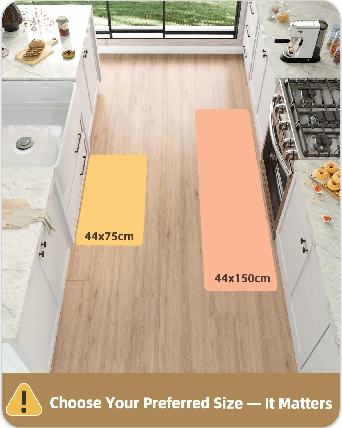 Tapis de Cuisine Lavables Lot de 2 44x75+44x150cm Vinyle Antidérapant Anti-Fatigue Noir