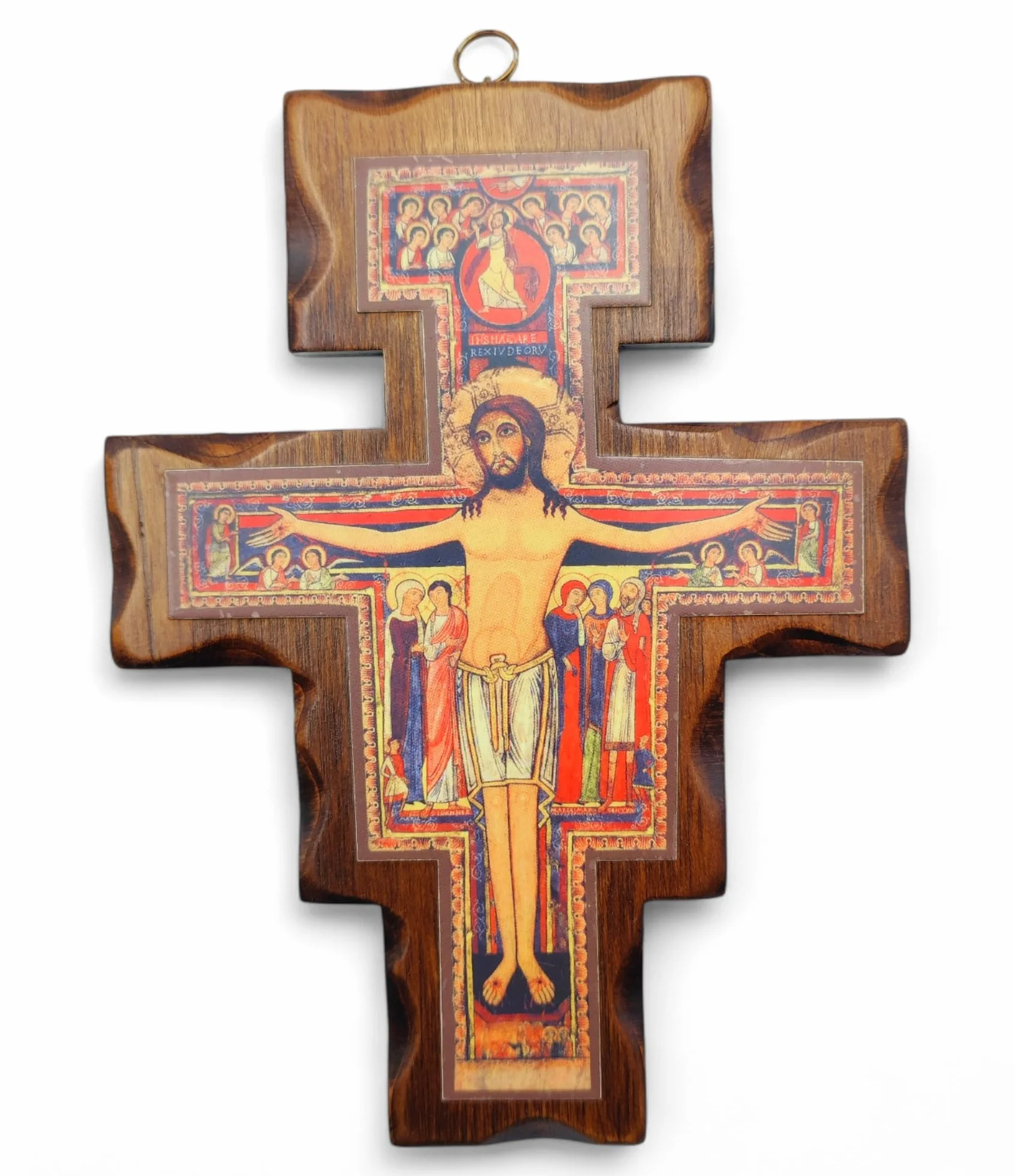 Croix San Damiano La Balestra en Bois Mural 19x14 Fabriqué en Ombrie Italie