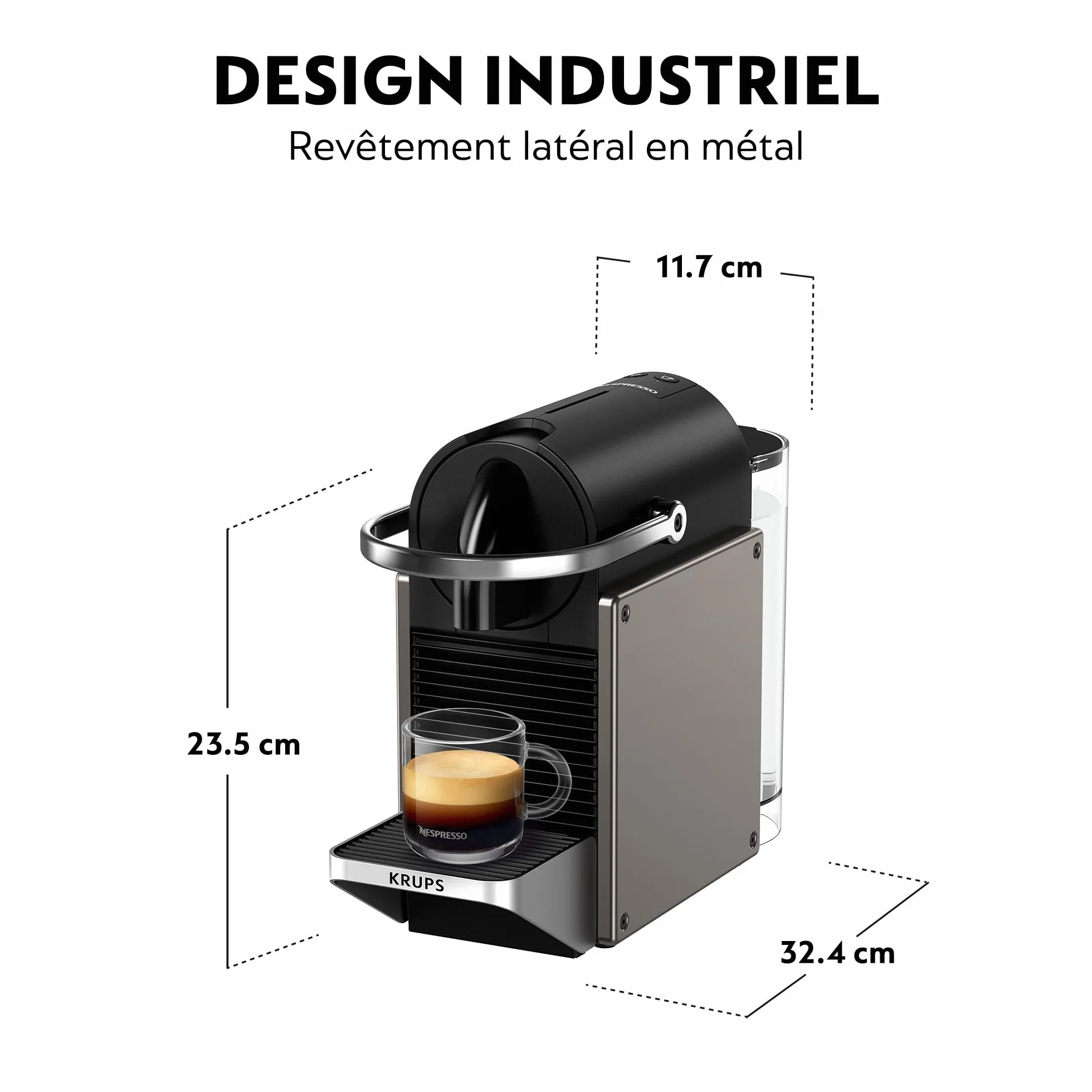 Krups Nespresso Pixie Machine à Café Titane 19 Bars Design Compact Expresso Lungo