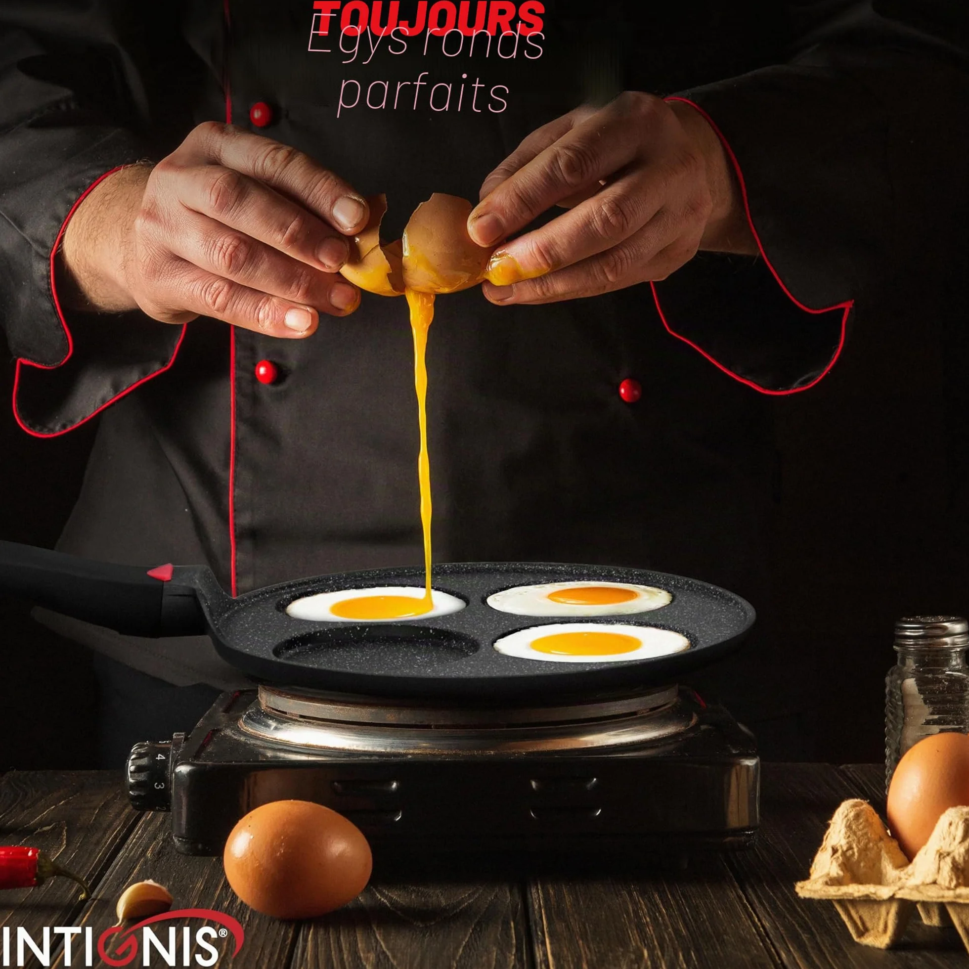 INTIGNIS Poêle à frire antiadhésive céramique 27 cm pour mini-crêpes 4 moules Induction