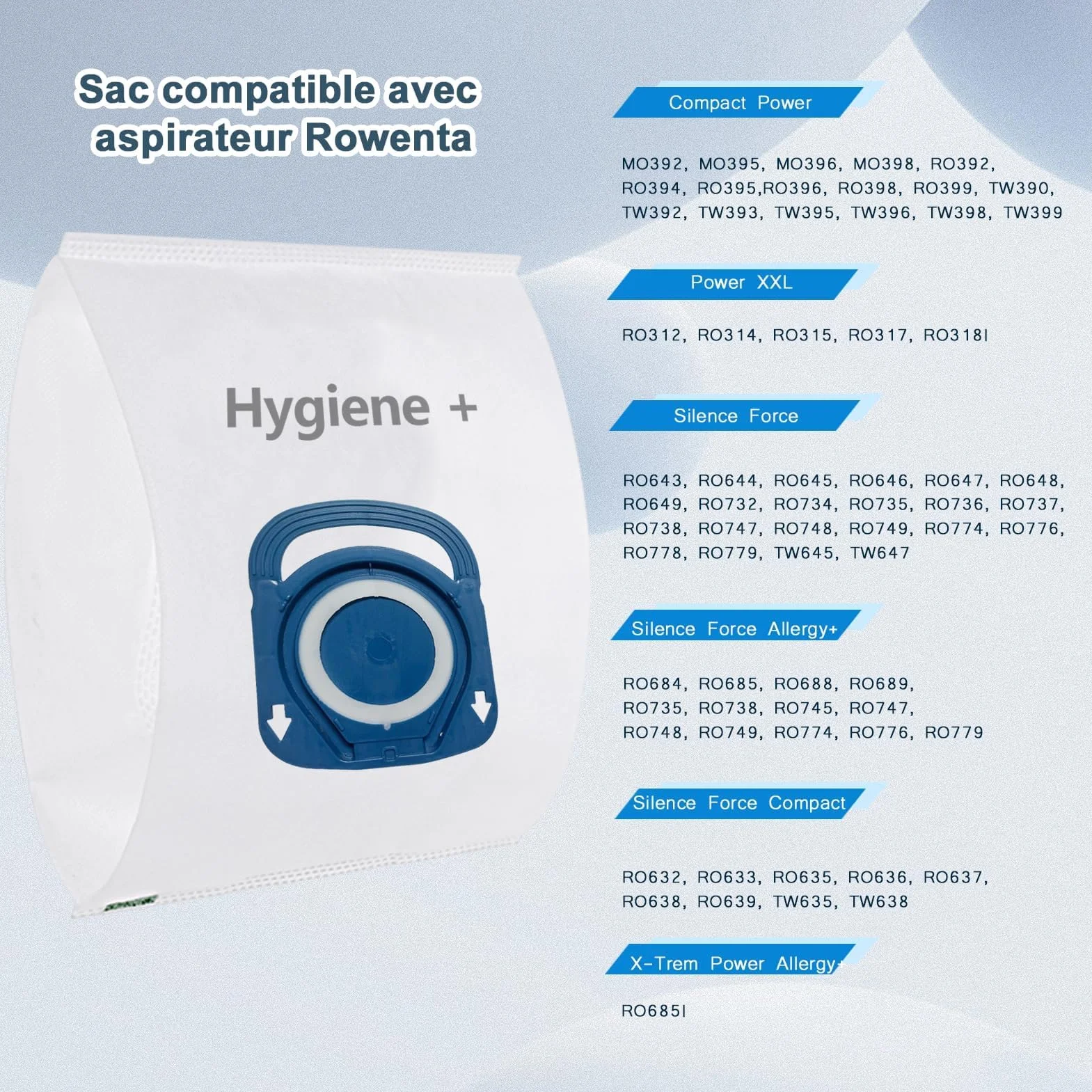Sac pour Aspirateur Rowenta Silence Force Hygiène Effitech Compact Power xxl ZR200520 ZR200720 ZR200920