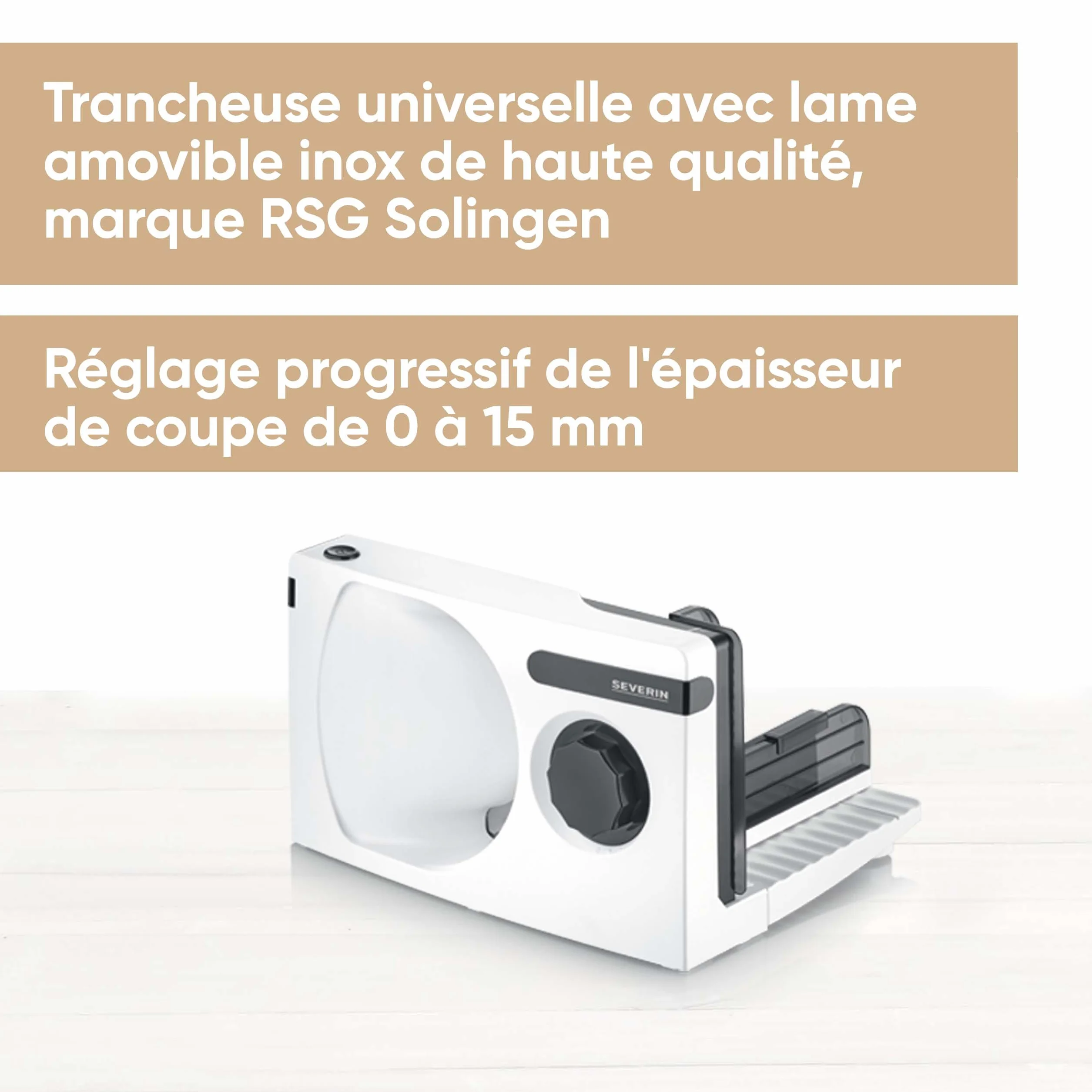 SEVERIN AS 3912 Trancheuse électrique 100 W, lame inox amovible, Blanc
