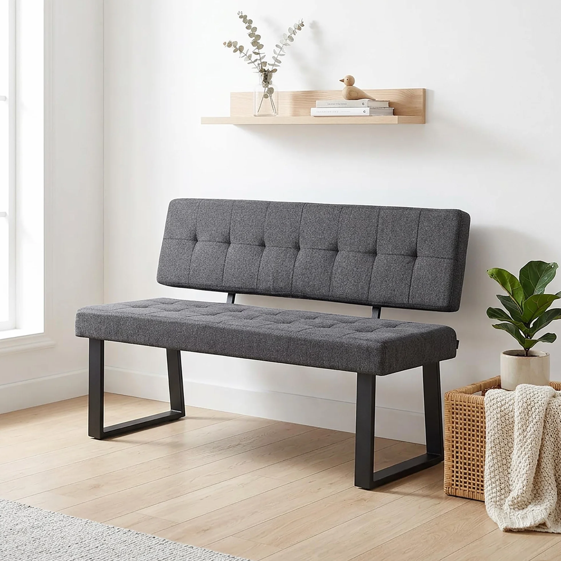 B&D home Banc Sigfrid Banc d’Angle avec Dossier Microfibre Anthracite Mousse Froide 140 cm
