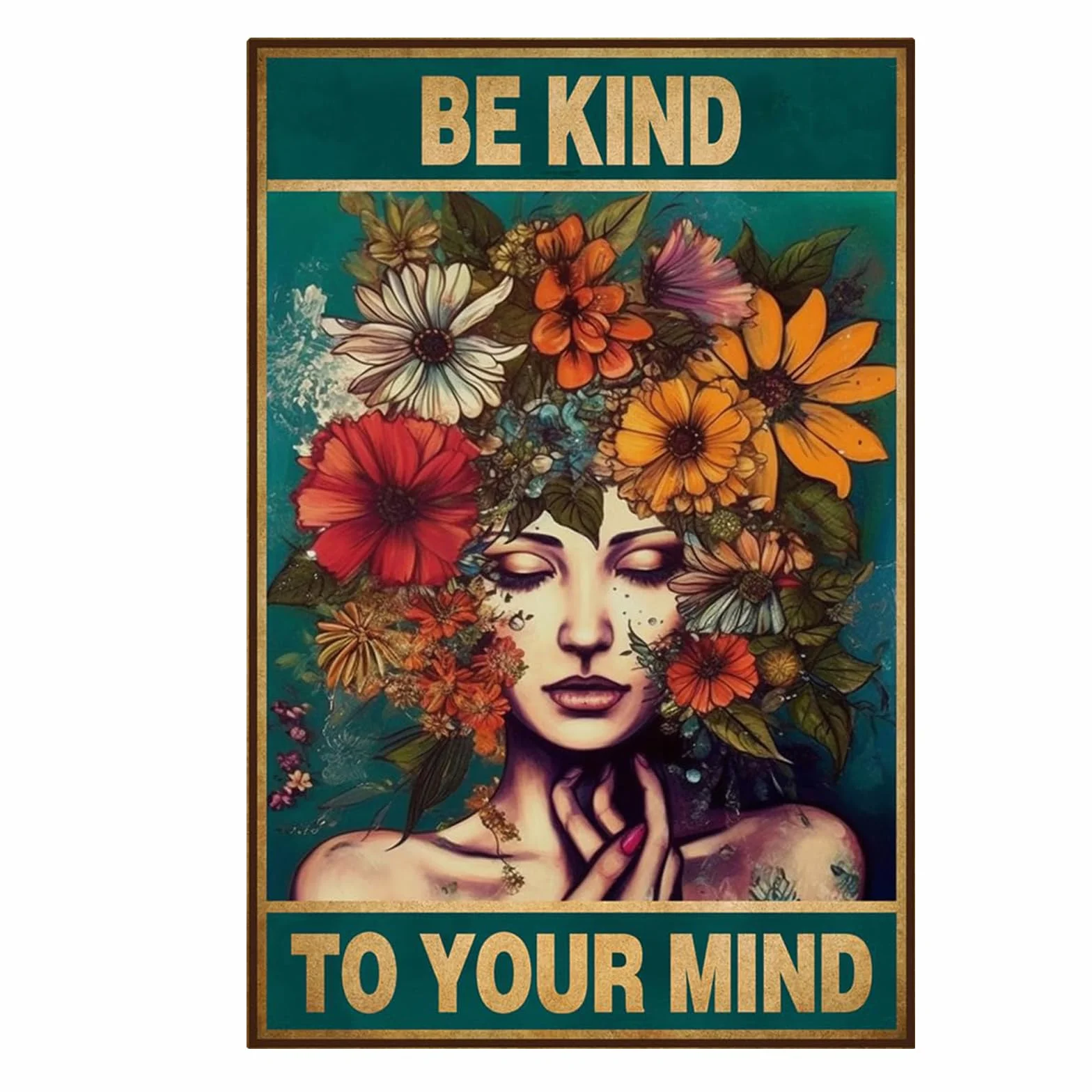 Nayyana Affiche vintage Be Kind to Your Mind, art mural hippie-boho, poster rétro, décoration murale