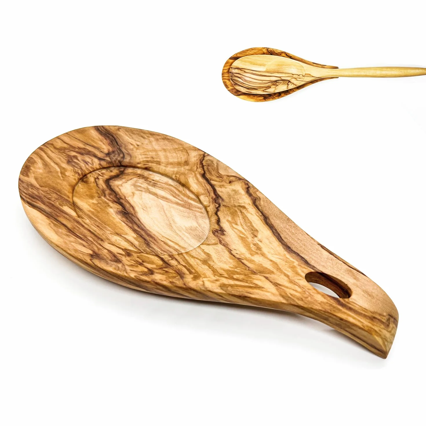 Repose Cuillère en Noyer, Porte-cuillère en Bois Résistant à la Chaleur pour Cuisinière