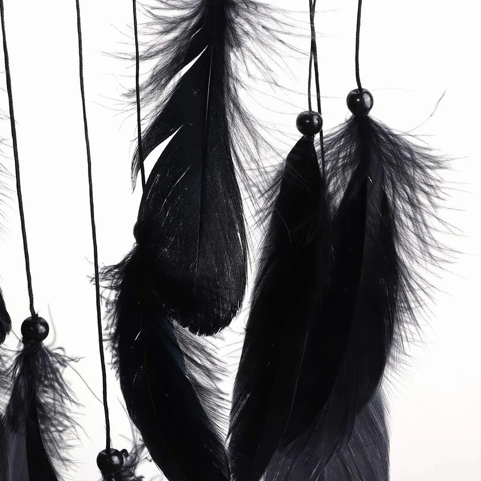 Dreamcatcher Noir Plumes Ornement Murale Décoration Chambre