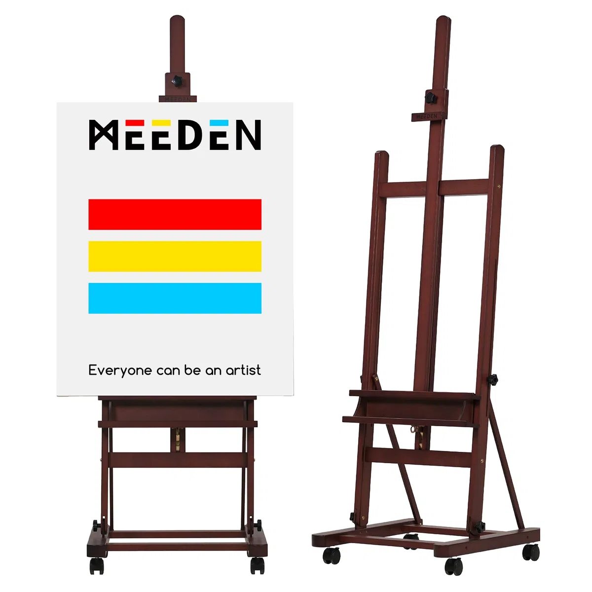 MEEDEN Grand Chevalet Bois en H: Chevalet Peinture Réglable de 190cm à 370cm avec 4 Roues Tenir la Toile jusqu'à 236cm - Stand de Dessin Pliable avec Rangement