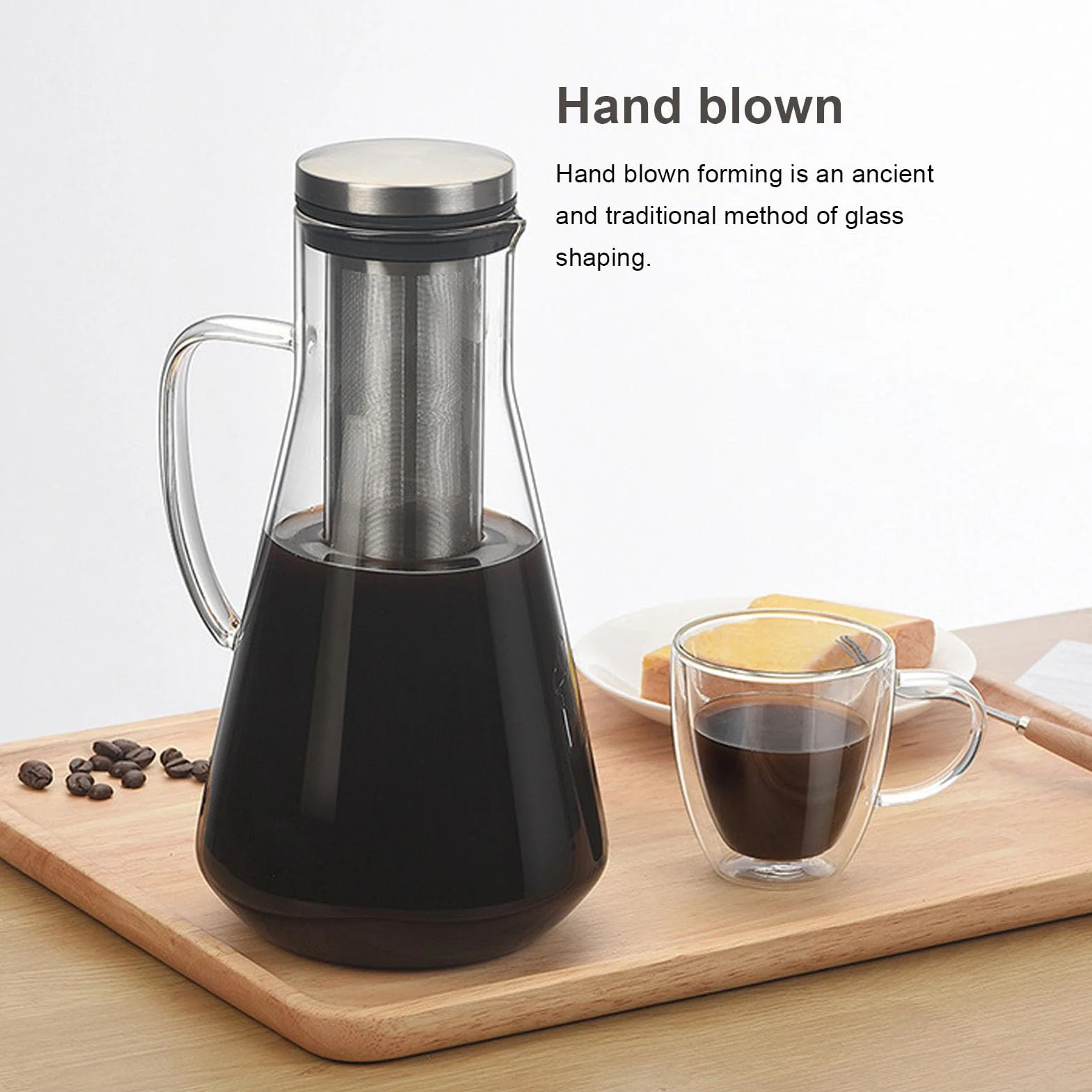 Cafetière à Infusion à Froid en Acier Inoxydable Pichet Verre Borosilicate 1600ML